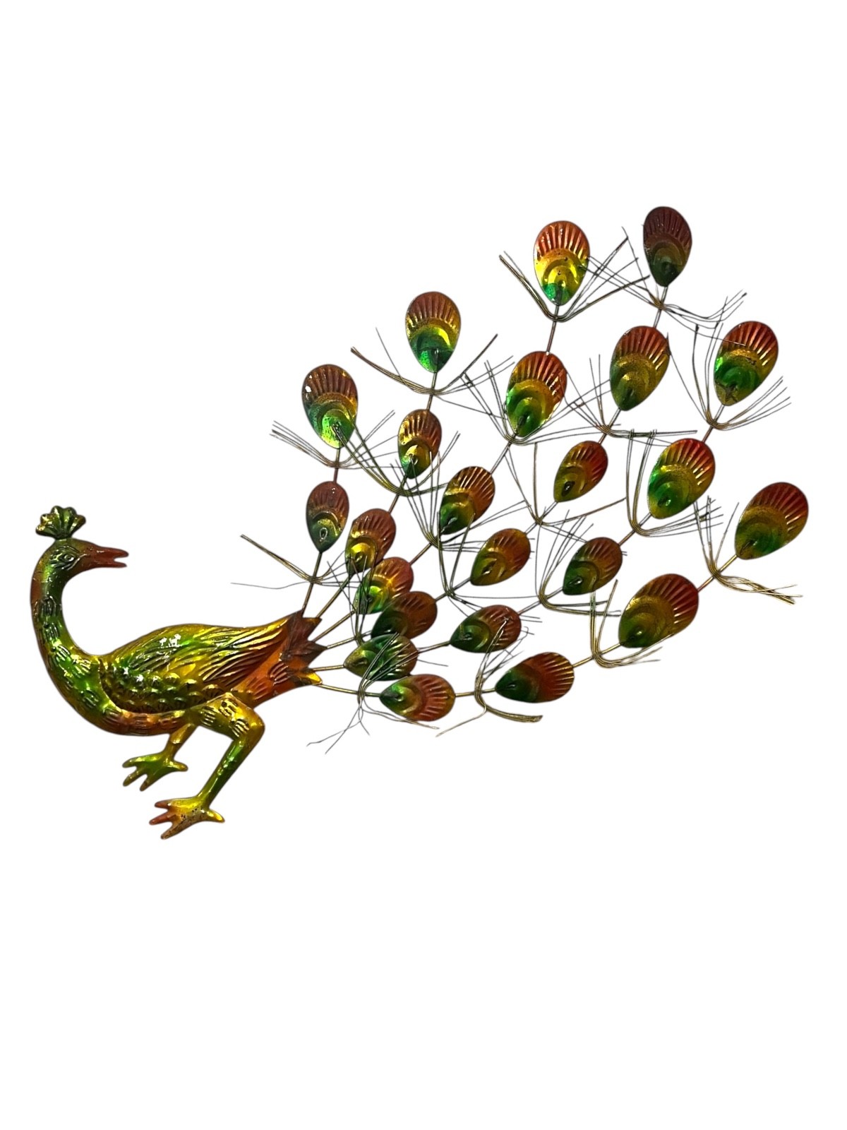 Vintage Metal Peacock Wall Art Colorful Mid Century Retro Bird Decor 5 Pieces