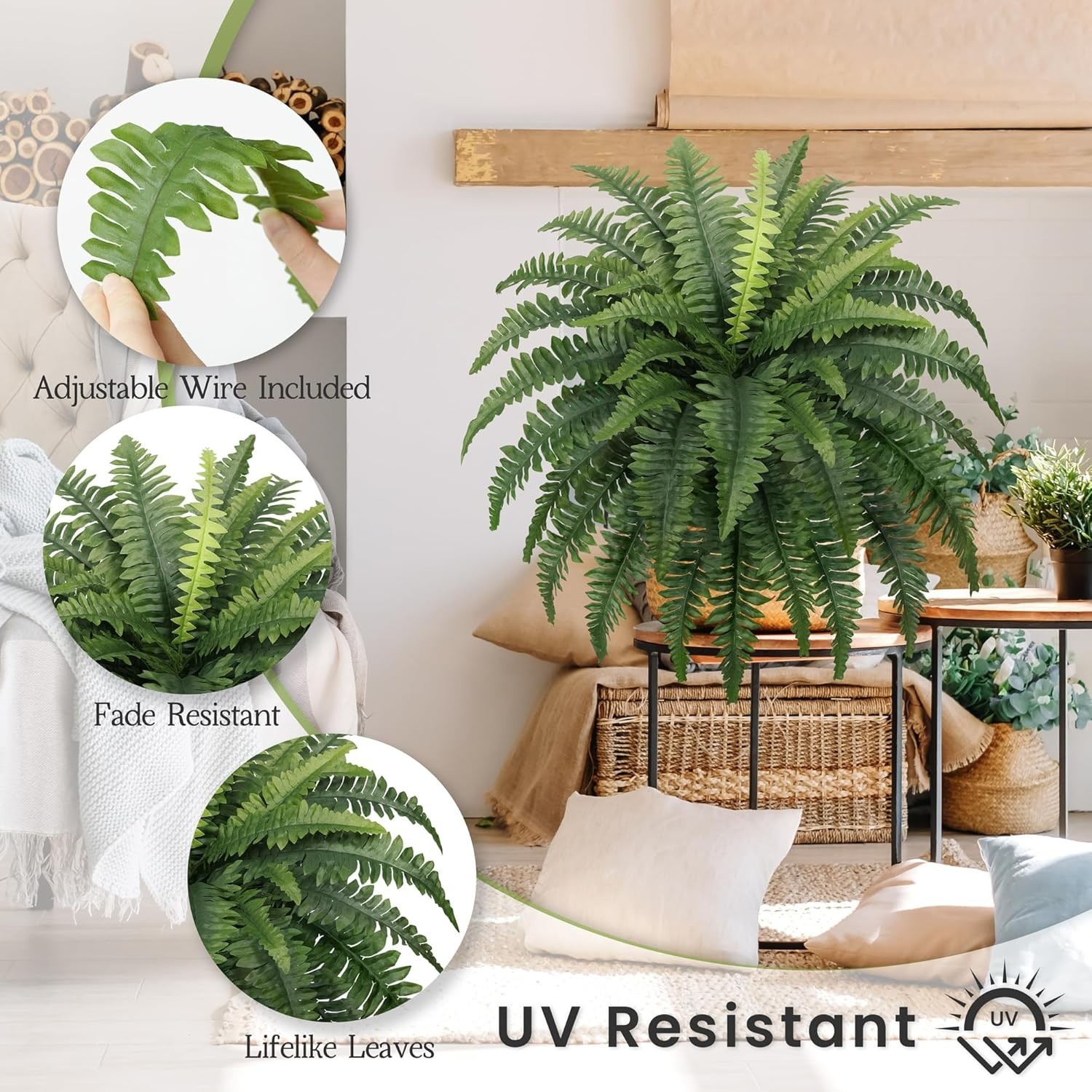 Stunning 35″ Indoor/Outdoor Ferns – 2 Realistic Boston Ferns for All Occasions