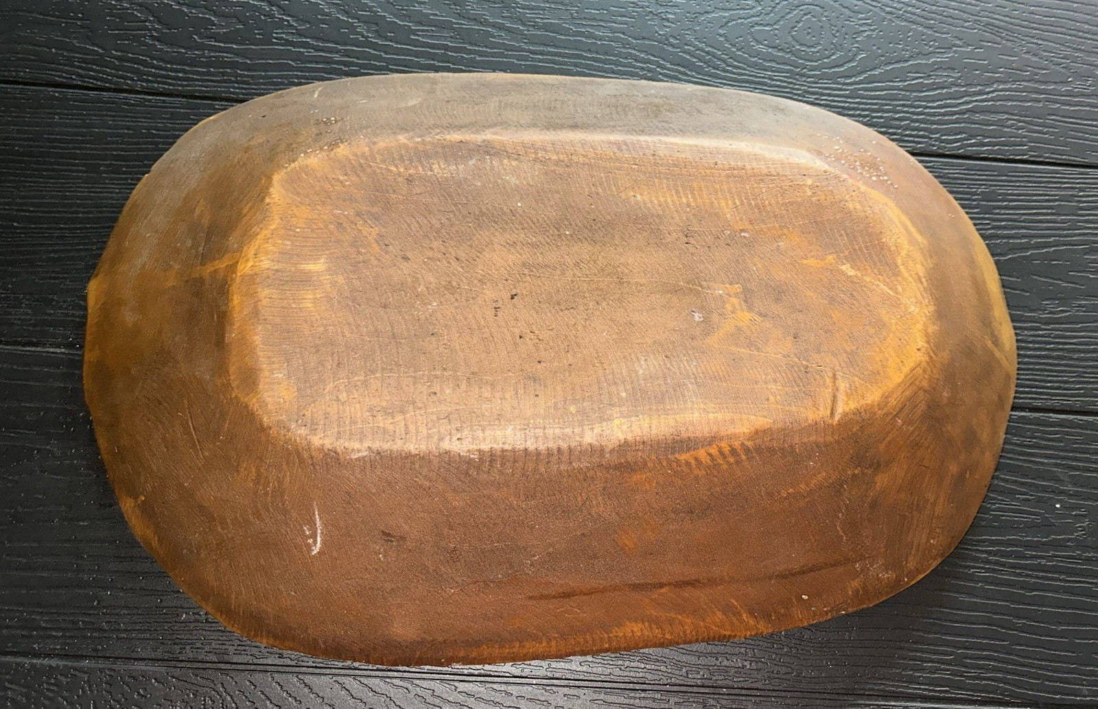 Hand-Carved Oval Wooden Bowl, Brown Solid Rustic Style for All Occasions