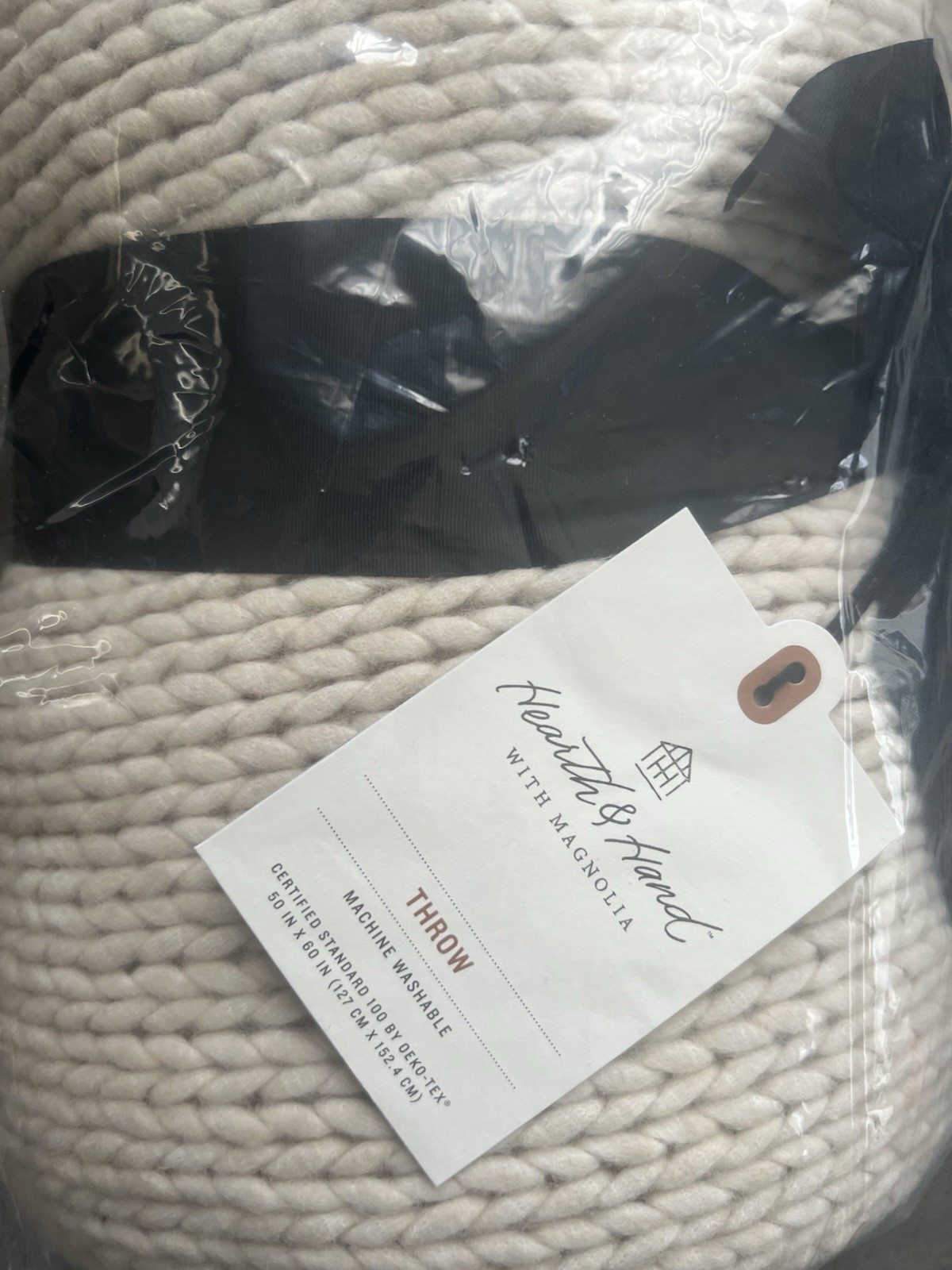 Chunky Knit Bordered Throw Blanket Cream Hearth & Hand with Magnolia New