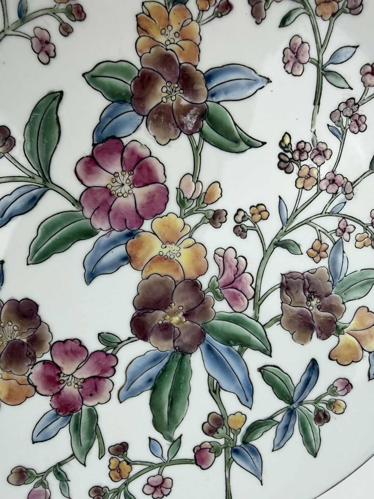 Vtg. Chinese Canton Style Porcelain Rose Floral Decorative Plate 10-1/2 in.