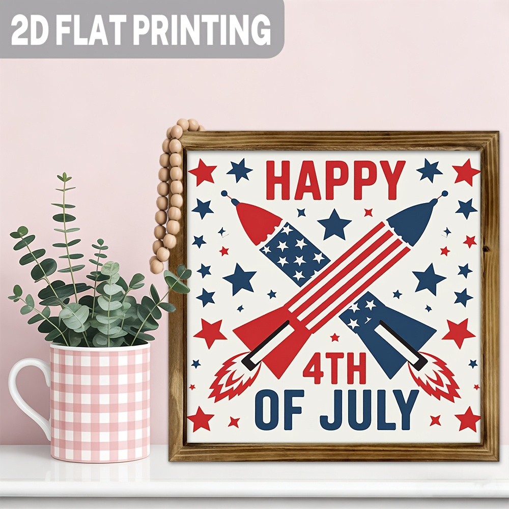 2D American Patriotic Wood Framed Sign 4th of July Housewarming Gift Wall Decor