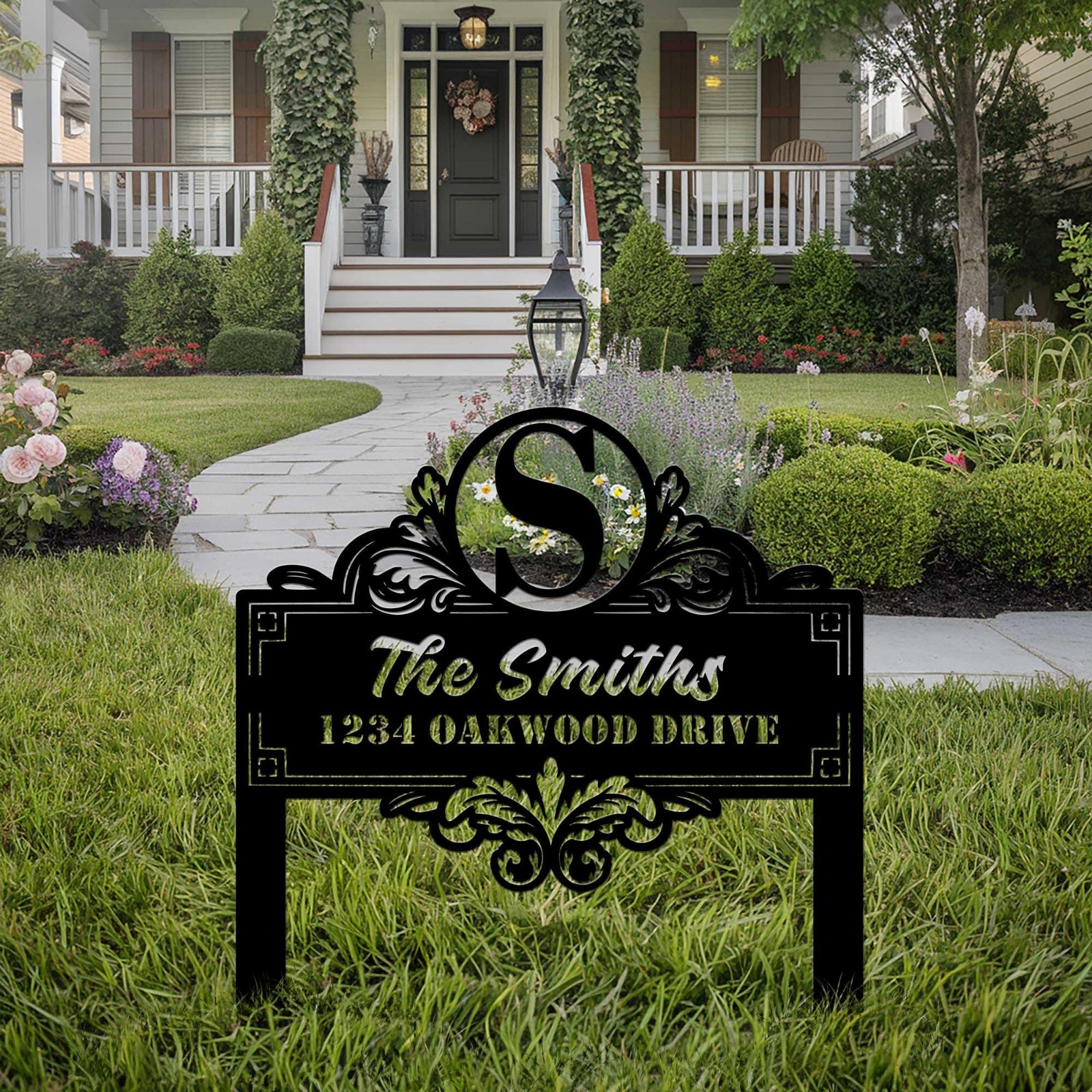 Custom Metal Family Name Sign, Personalized Yard Address Plaque, Outdoor Garden