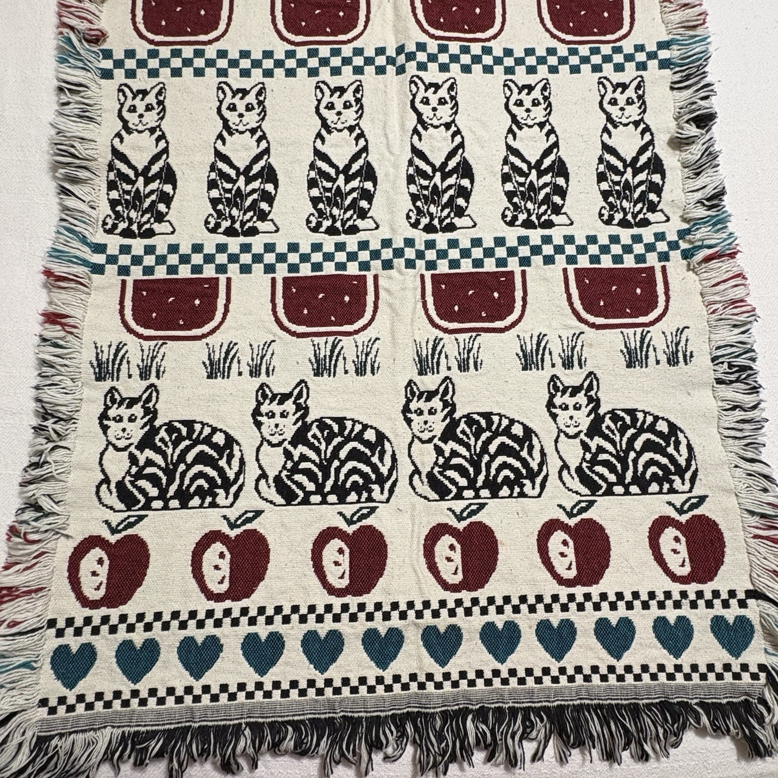 Crown Crafts Lap Blanket Vintage Cat Apple Tapestry Hanging Country Farmhouse