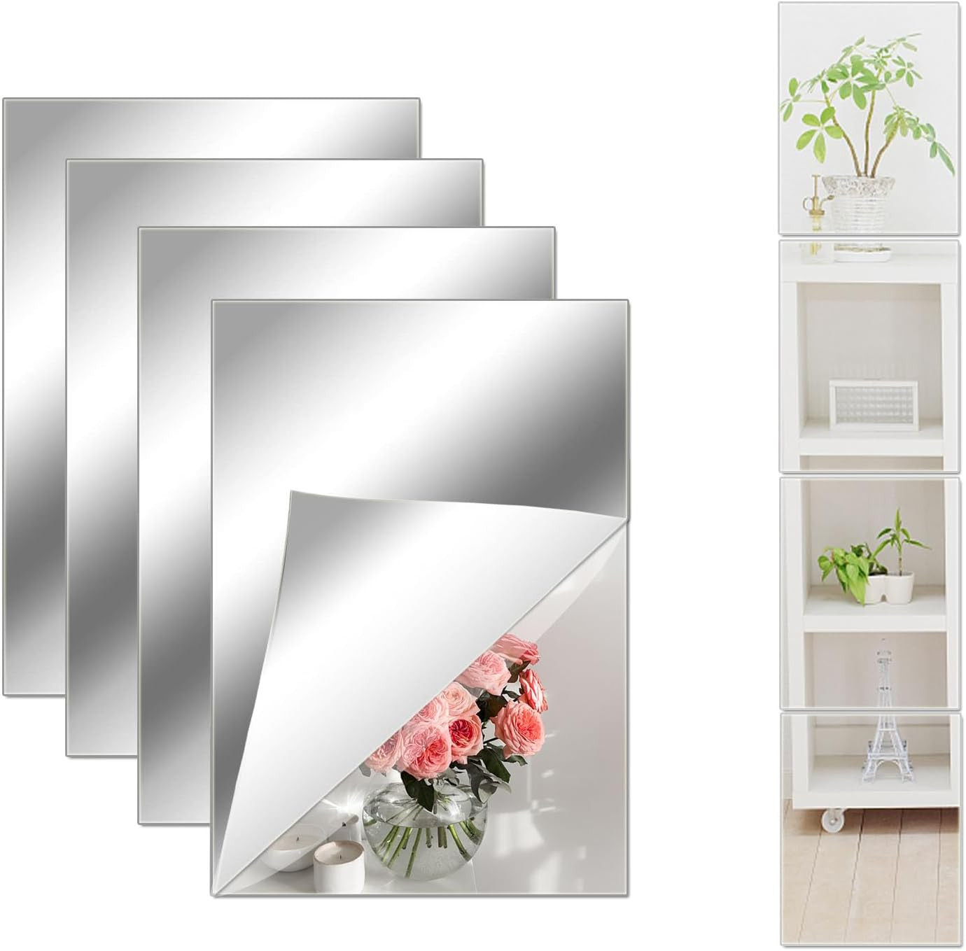 8×6 Inches Self Adhesive Acrylic Mirror Tiles 0.2mm Waterproof Flexible Mirror W