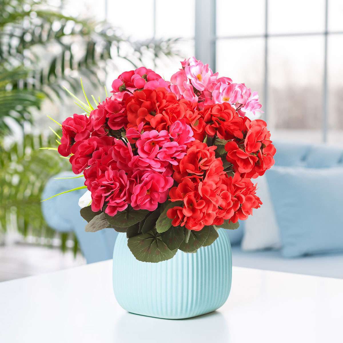 1/2/4 Bundles Artificial Geraniums Silk Flowers Outdoor Artificial Geranium Bush