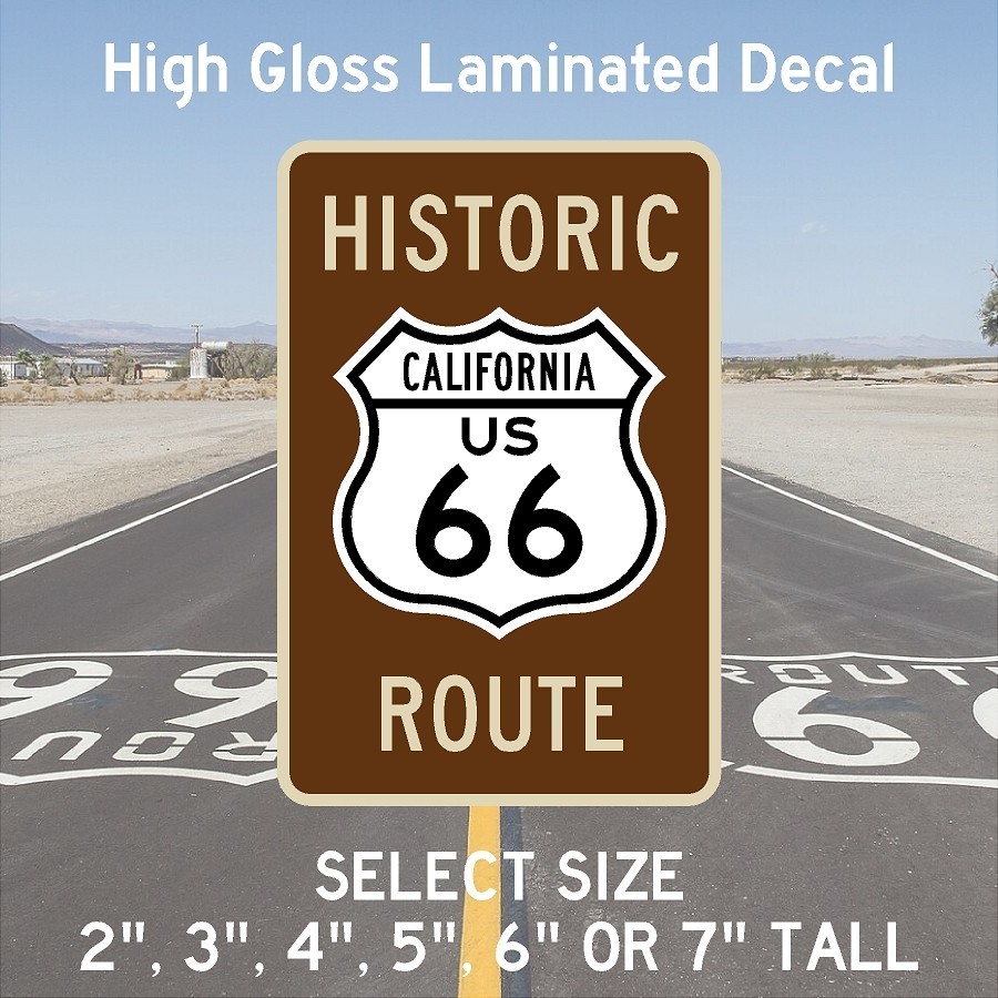 Historic Route 66 High Gloss Laminated Stickers / Decals Choose Size 2-7″
