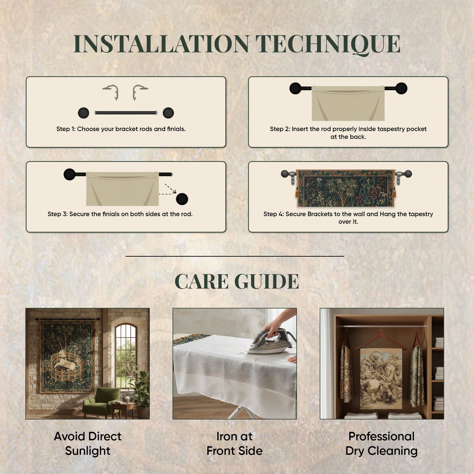Unicorn In Captivity (With Border) Belgian Woven Tapestry Wall Art Hanging