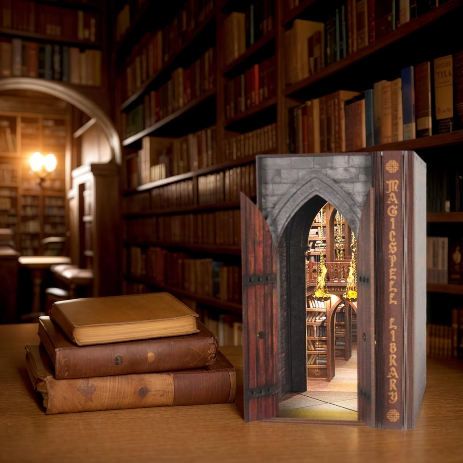 DIY Book Nook Kit for Adults, Infinite Magicspell Library Booknook with Flame Il