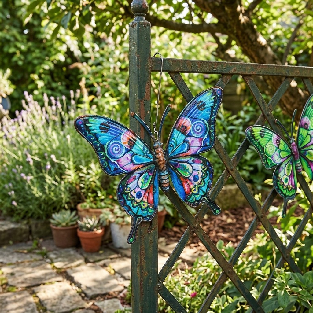 Hanging Metal Butterfly Wall Decor Outdoor Fence Art Ornament Garden Decoration