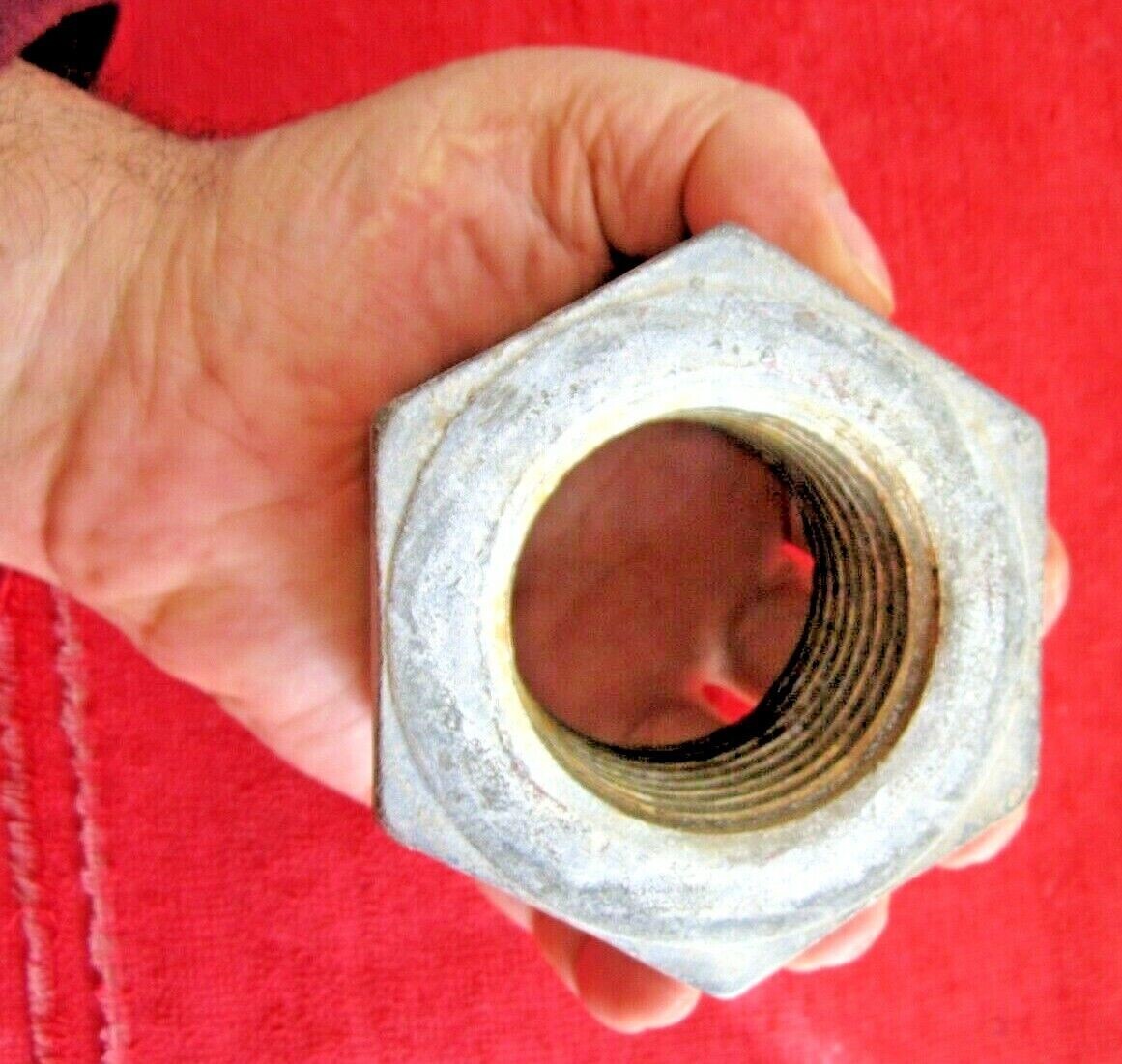 LARGE HAND SIZE OIRD 2HX 2″ BORE 3 3/8″ GALVINIZED HEX NUT MAN CAVE PAPERWEIGHT