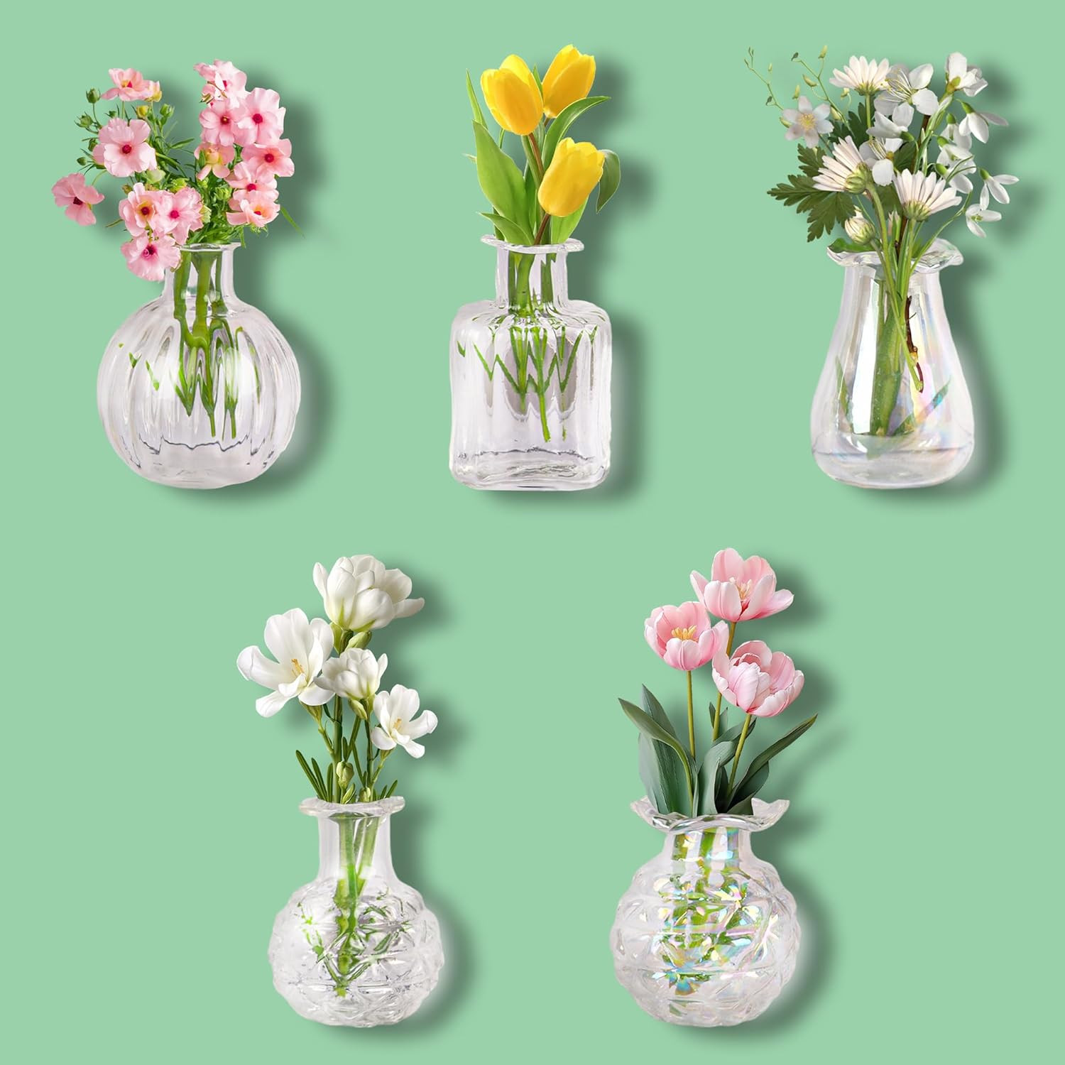 Cute Mini Vase Magnets for Fridge, Tiny Plant Glass Vases with Flowers, Magnetic