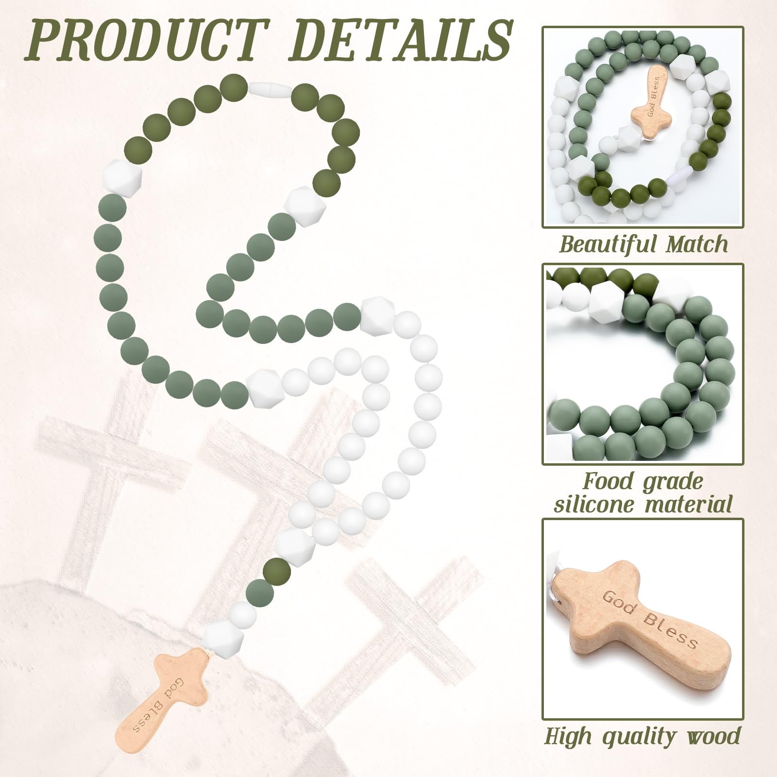 Baby Rosary Baptism Gift Silicone God Bless Kids First Rosary with Cross 1st …