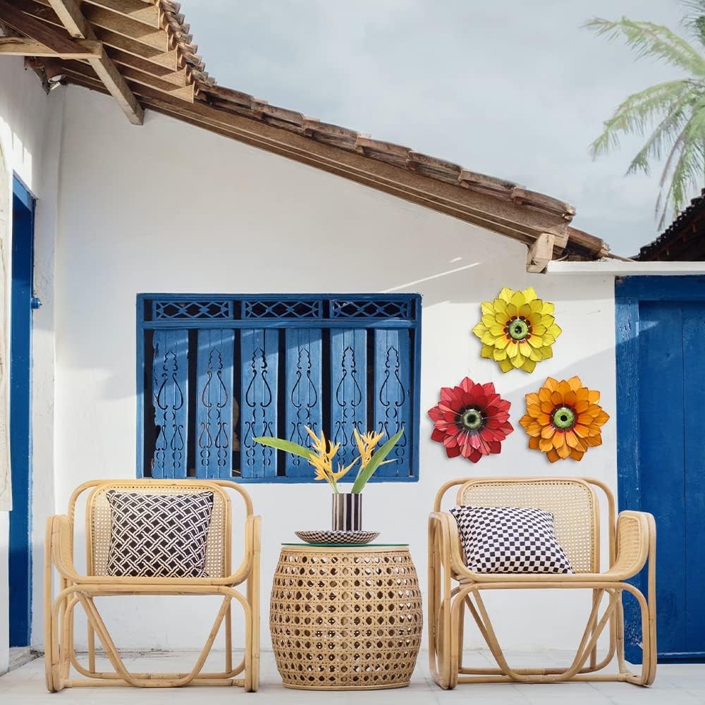 Metal Flower Wall Decor – 3 Pcs Outdoor Wall Art Backyard Decorations Spring