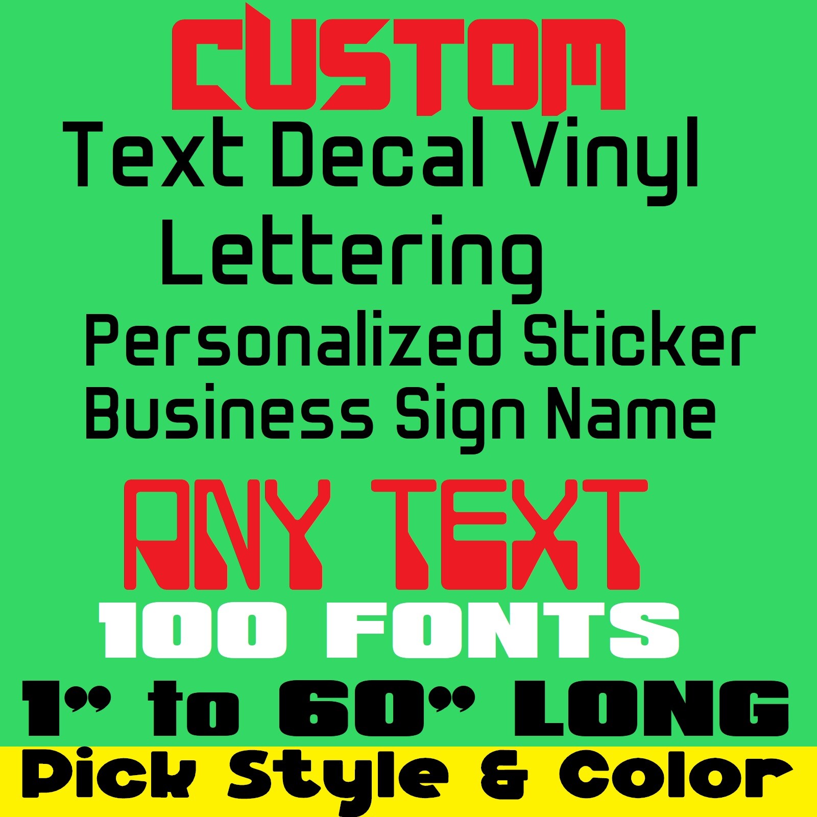 CUSTOM TEXT NAME Personalized Vinyl Lettering Decal Sticker , Car, Door, Window