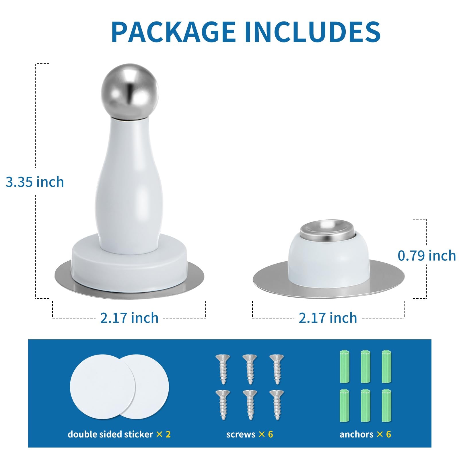 Magnetic Door Stop Stainless Steel Wall Floor Mount Door Holder White 1 Pack