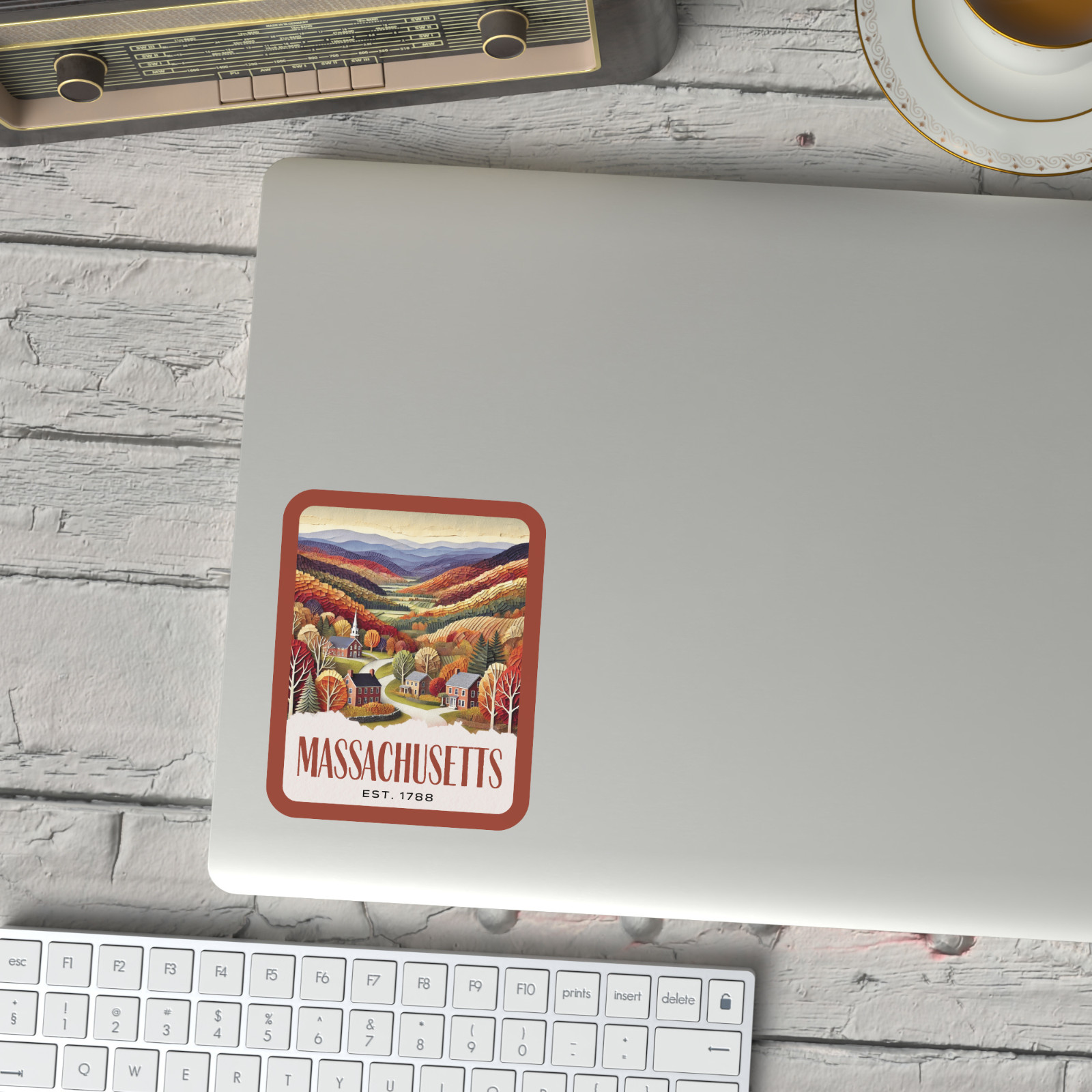 Massachusetts State Sticker, Paper Collage Look, Berkshire Village Vinyl Decal