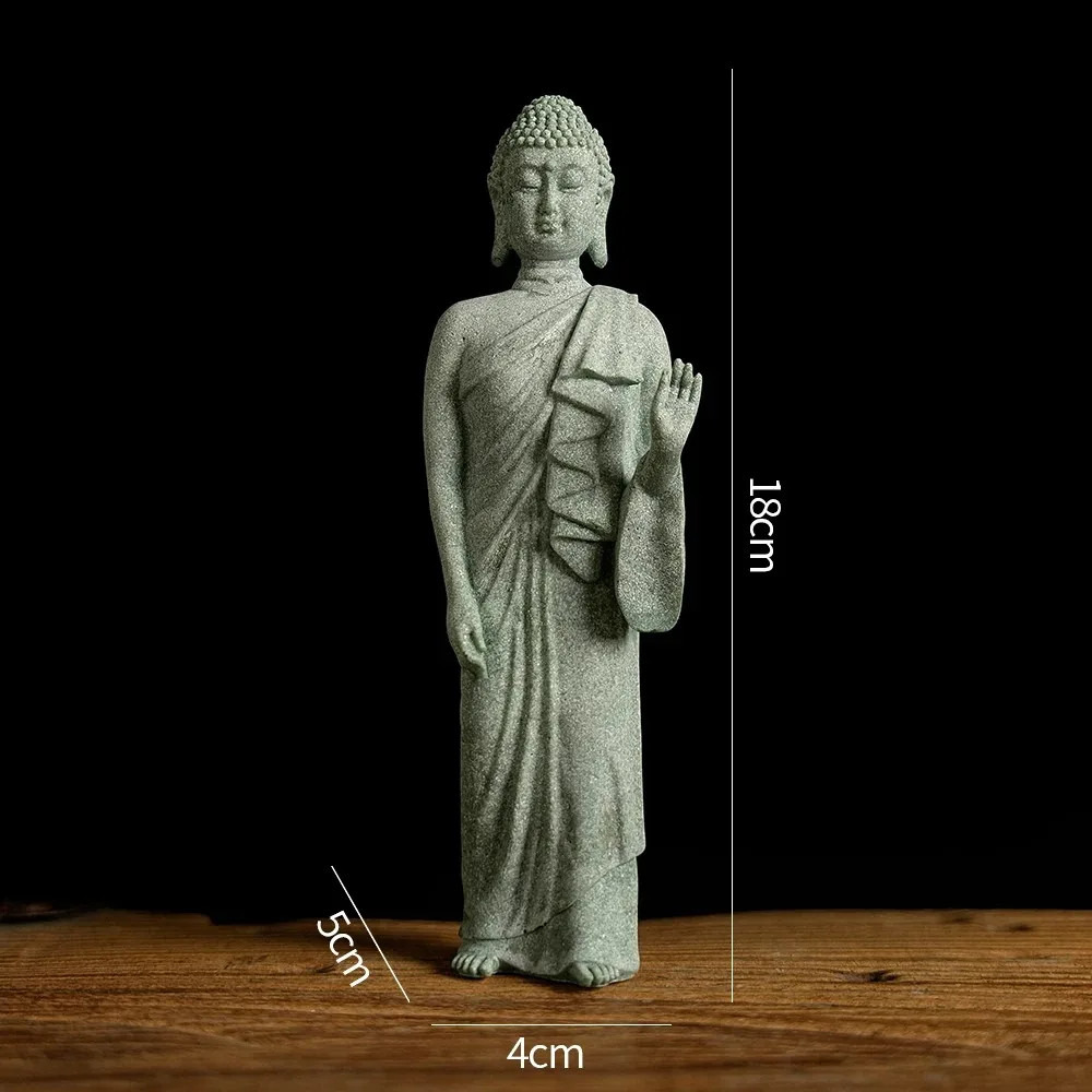 Mini Buddha Statue Garden Fish Tank Decor Zen Figurine Green Sandstone