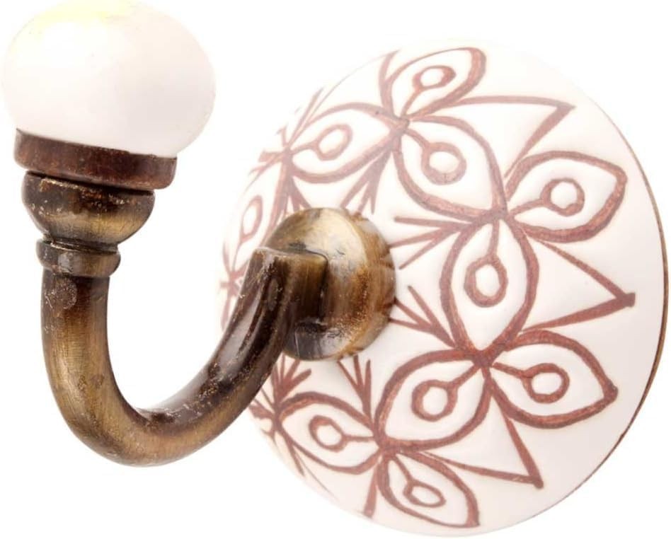 Round Ceramic Wall Hooks with Metal Hardware, Decorative Coat Hat Rack Key
