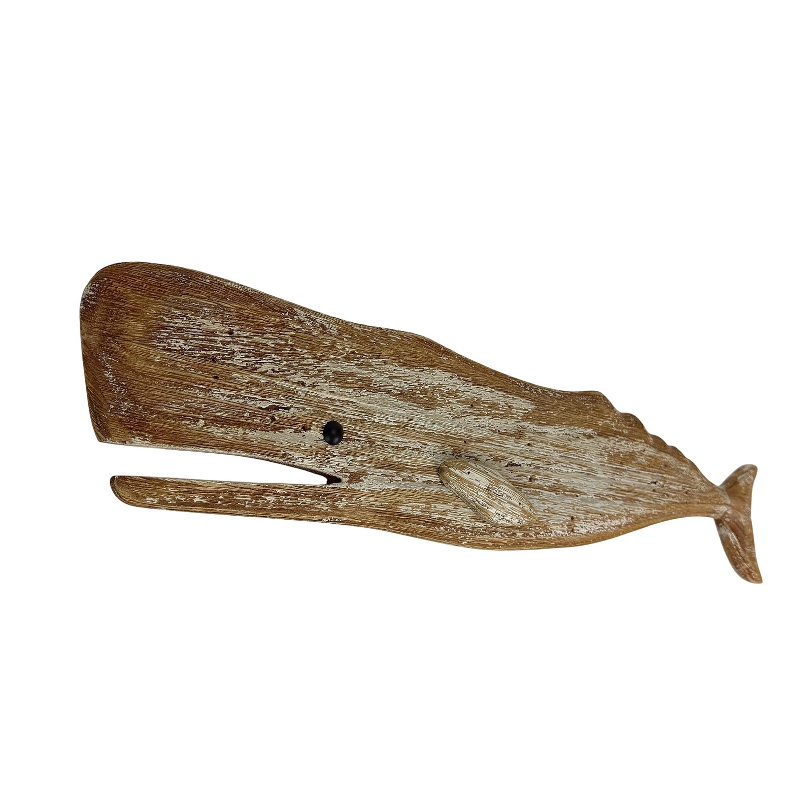 Wood Whale Wall Sculpture Coastal Whitewashed 29in Hanging Decor Art