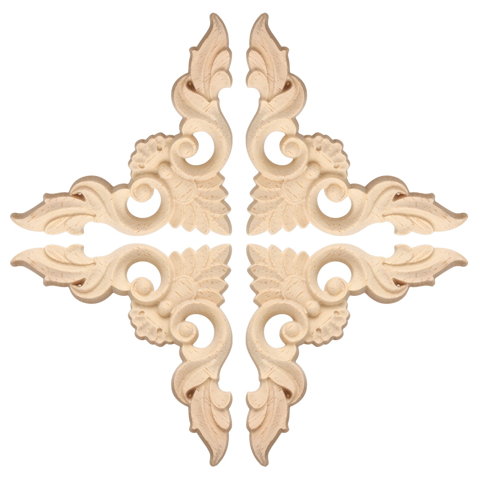 4Pcs Carved Wood Appliques Onlays 8x8cm Wooden Corners Carvings Decals