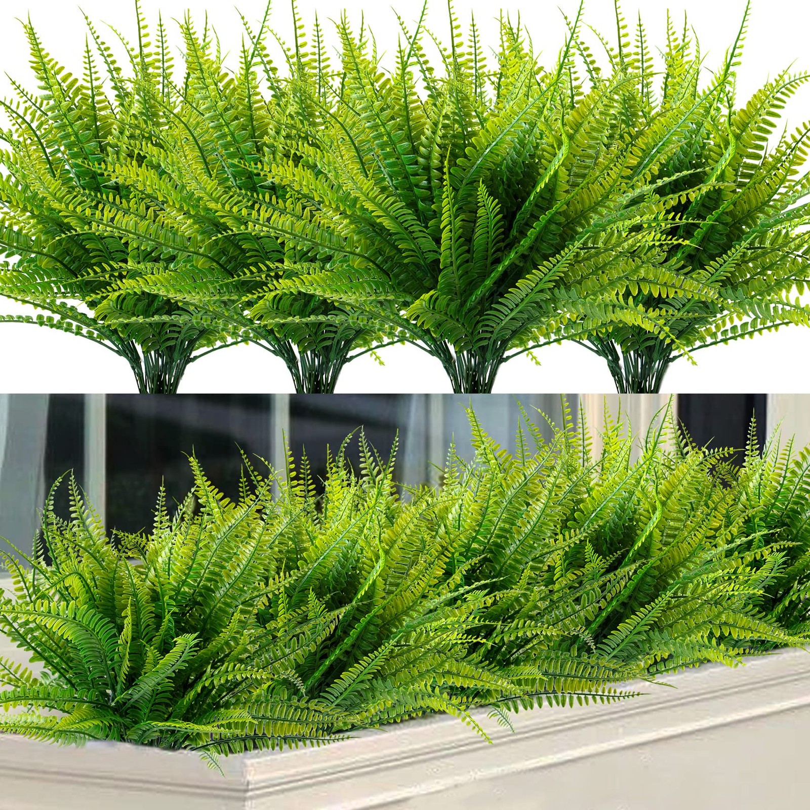 Decor 12 Bundles Artificial Boston Ferns Artificial Plants Outdoor Greenery Stem