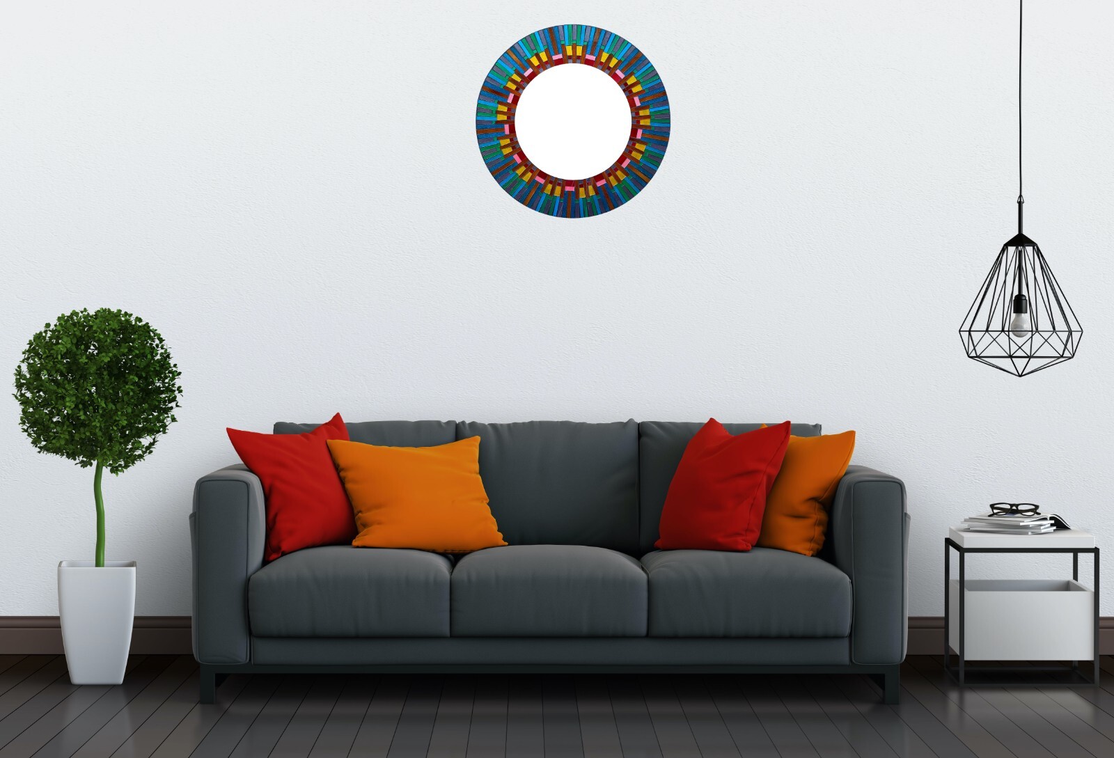 Zorigs – Handcrafted Blue Multicolored Mosaic Mirror, 24″ Round Wall Mirror