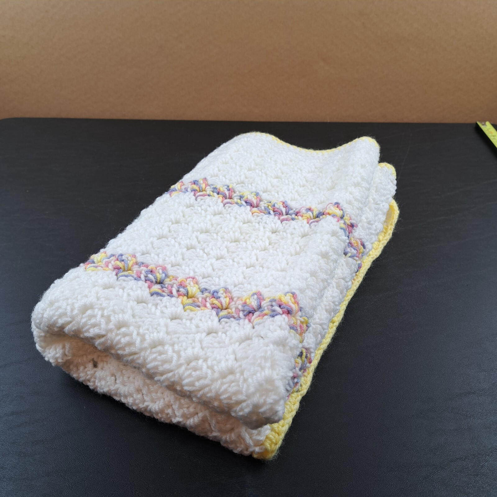 New Handmade Crochet Baby Blanket Afghan Multi Color Unisex Aprox 28.5″x32″