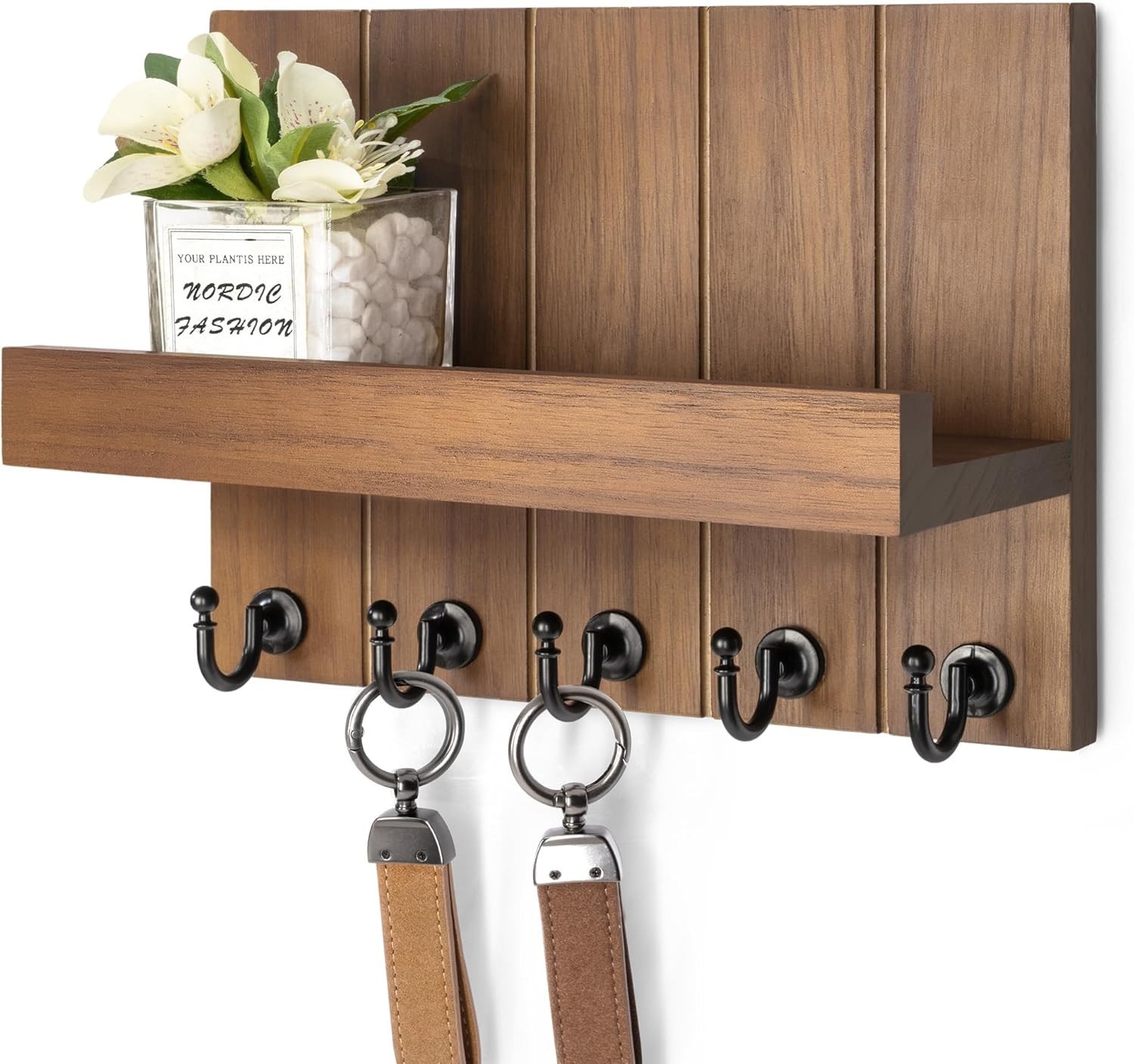 Decorative Key Holder for Wall – Rustic Key Hooks with Shelf and Mail Organiz…
