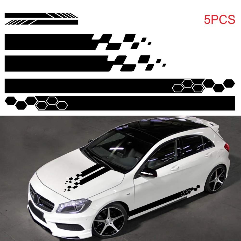 RoJuicy 5 Pieces Vinyl Car Side Stickers Decorative Auto Body Racing Sports D…