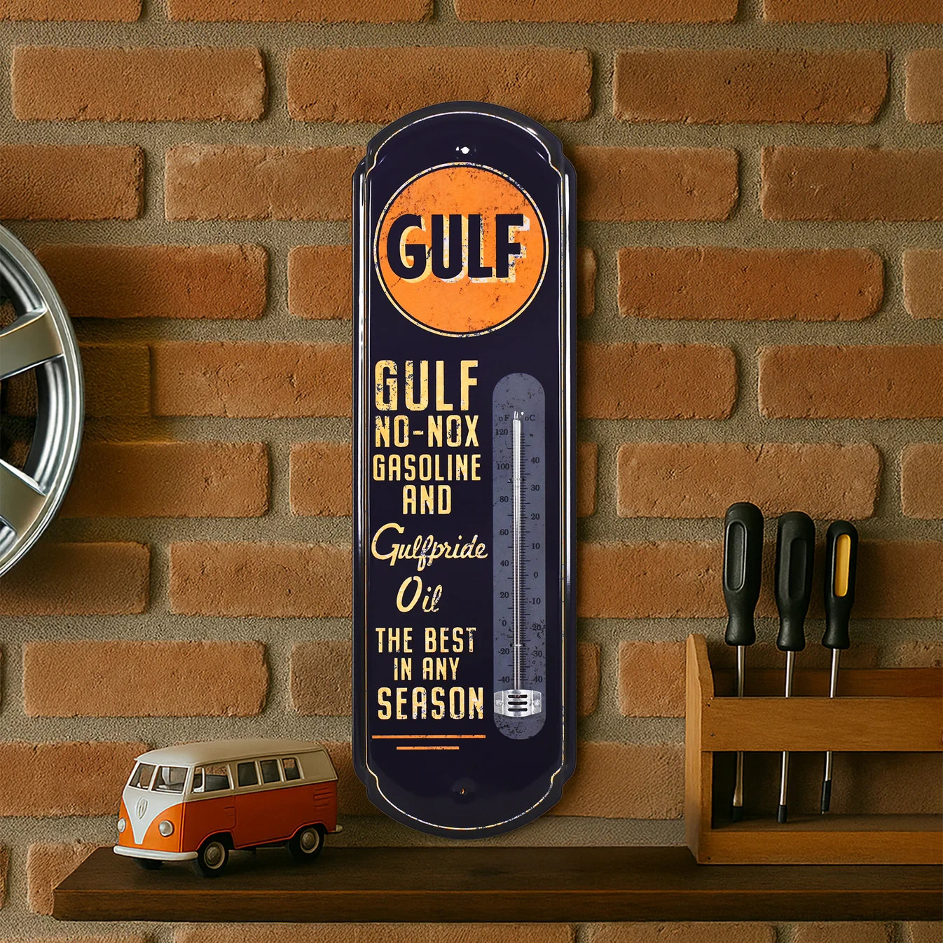 Gulf Vintage Thermometer Metal Wall Sign Garage Man Cave Retro Gas Station Decor