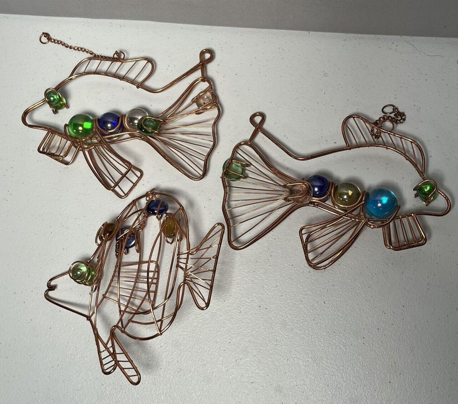 Copper Metal Glass Marbles Stones Fish HANGING Desk Decor 6″ – 8″ length