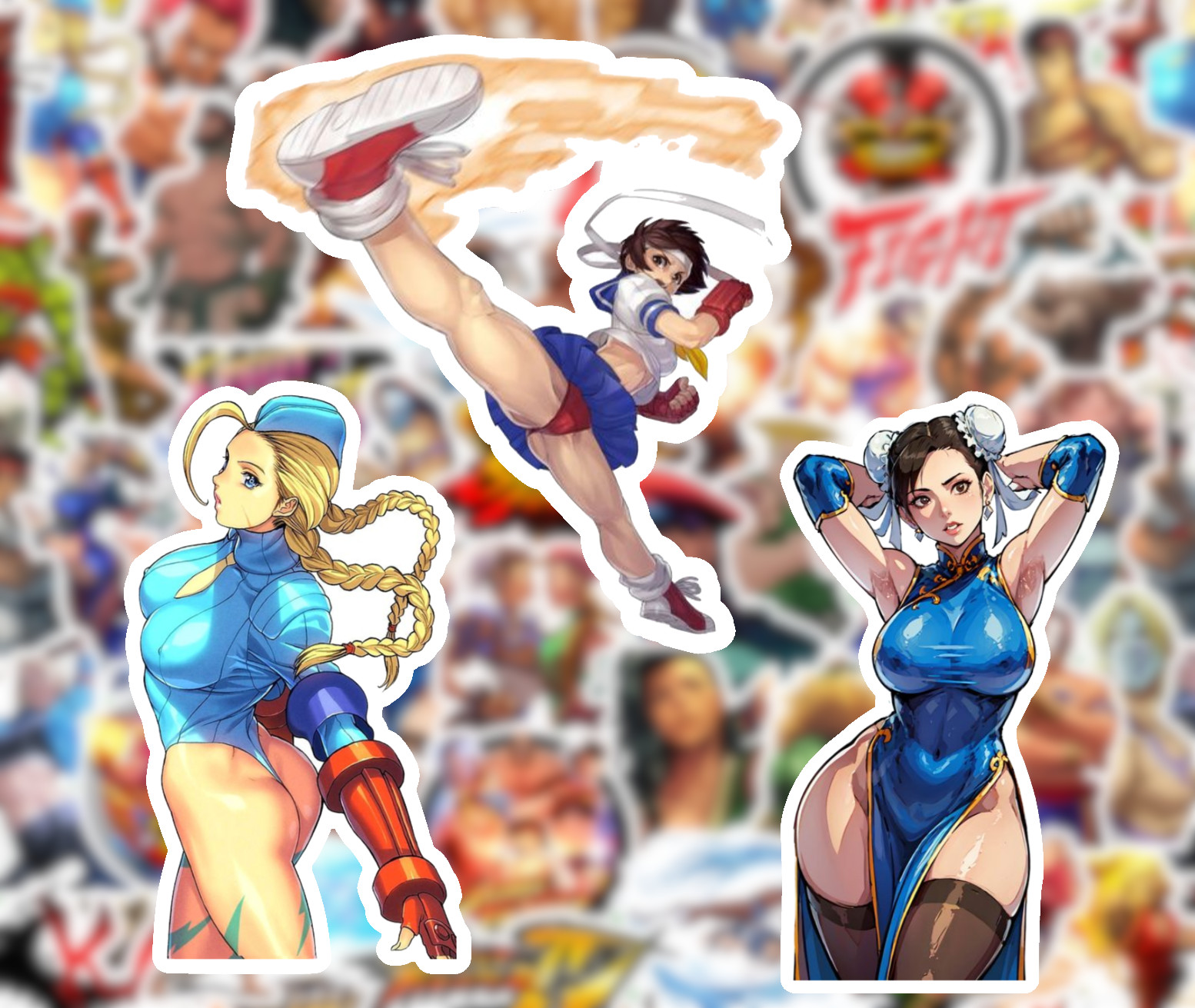 25/50 Street Fighter Sticker Pack – Waterproof Vinyl – Cammie Chun-Li Ryu Vega