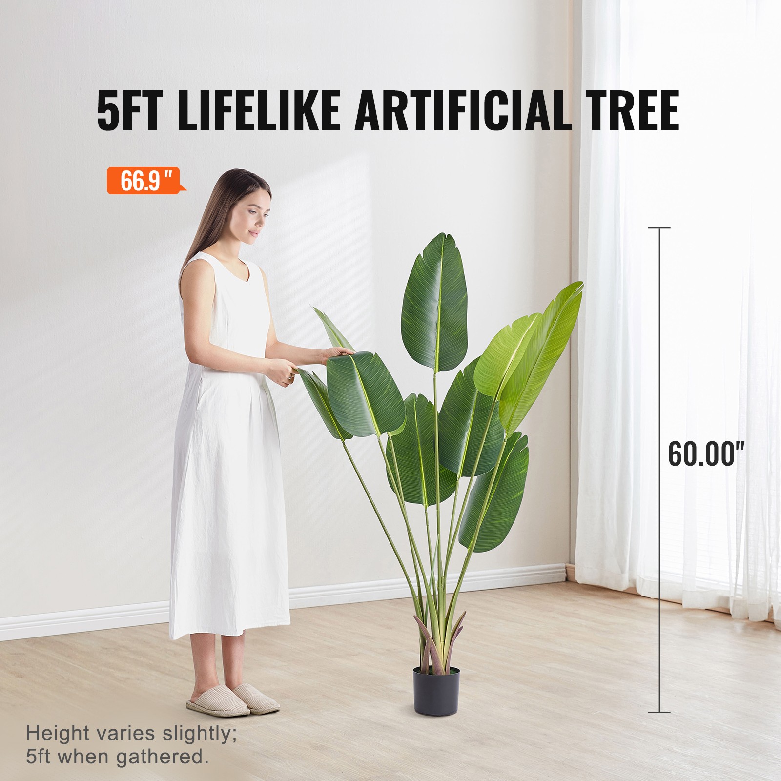 Bird Of Paradise 5ft Tall Fake Palm Tree Artificial Faux Silk Plant in Pot Decor