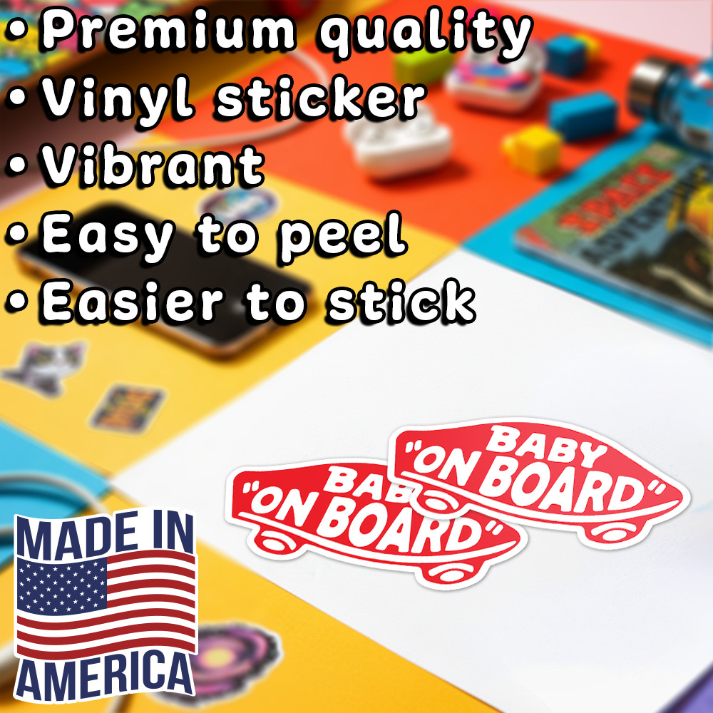 2-Pack Baby On Board Sticker Vinyl Red Skateboard Style Car Window Bumper Laptop