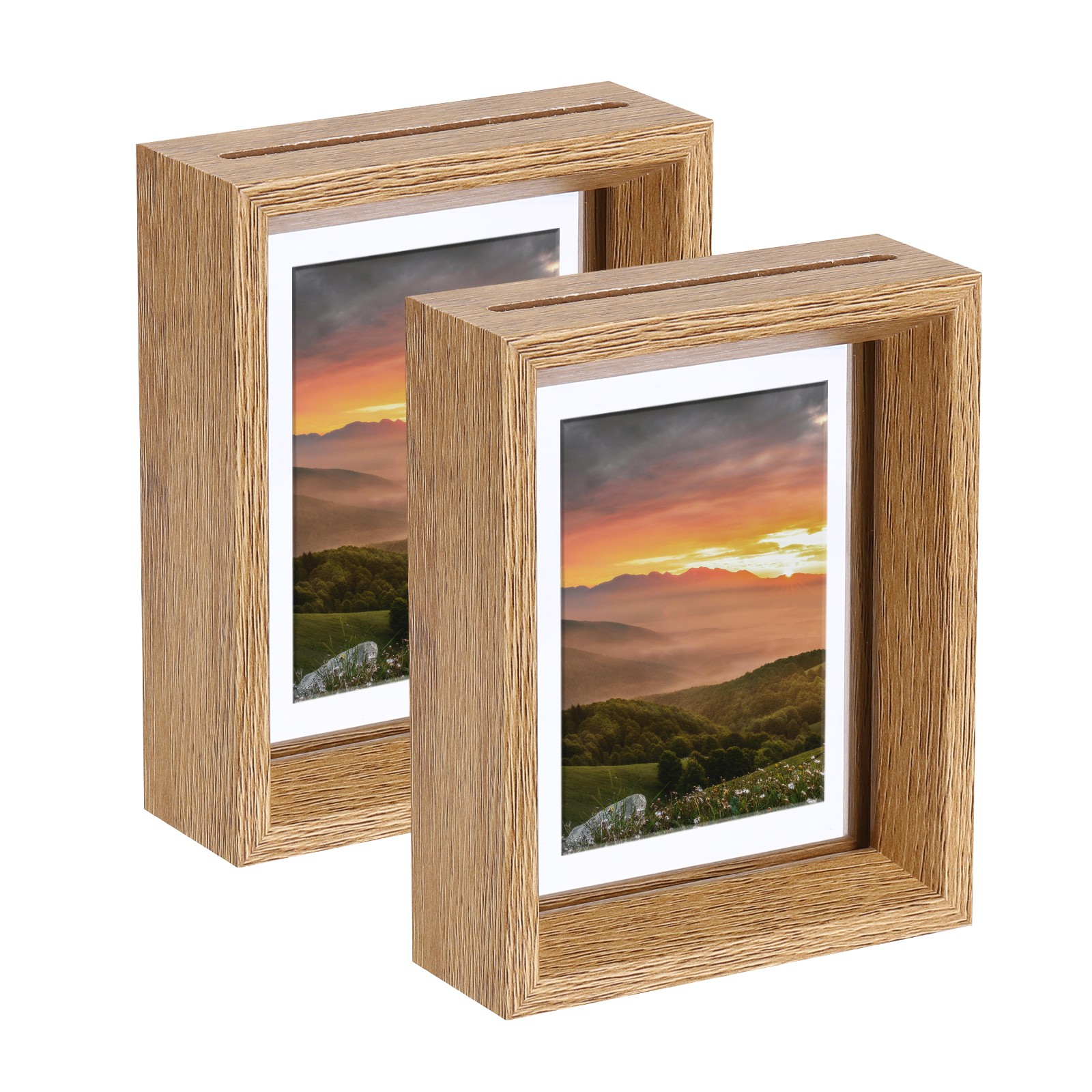 2Pcs Floating Frame, 5 x 4 Inch Wood Picture Frame, Wood Tone