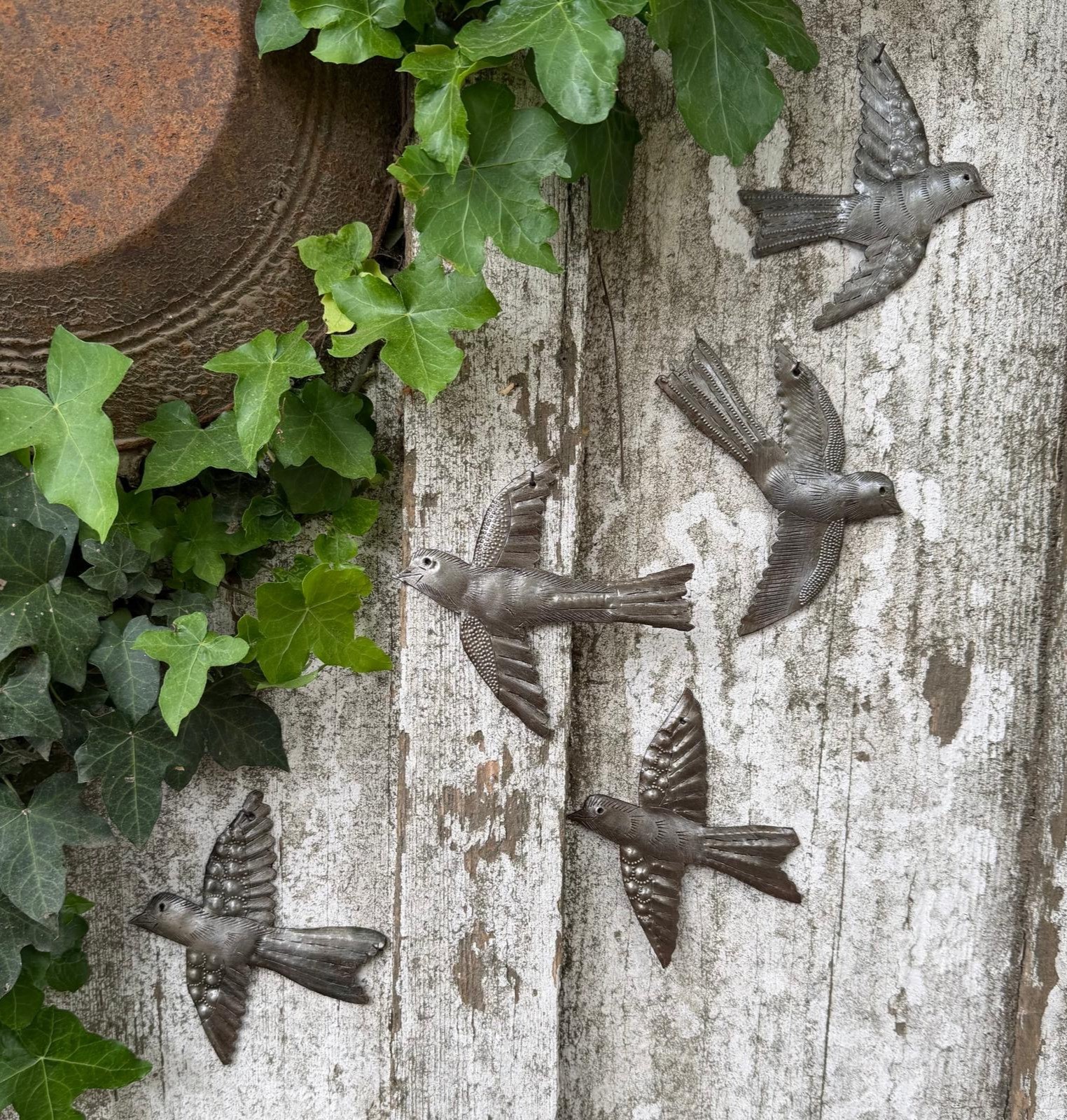 Metal Birds (Set of 5) Handmade, Fair Trade, Recycled Haitian Wall Décor 4″x5″