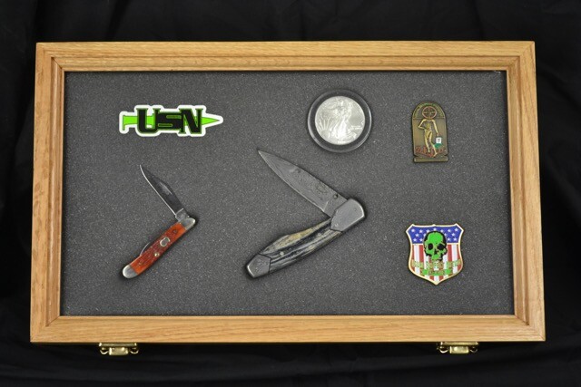 Two Timbers Small Display Case Walnut Finish 2″x10″x12″ Knife Arrowhead Pins