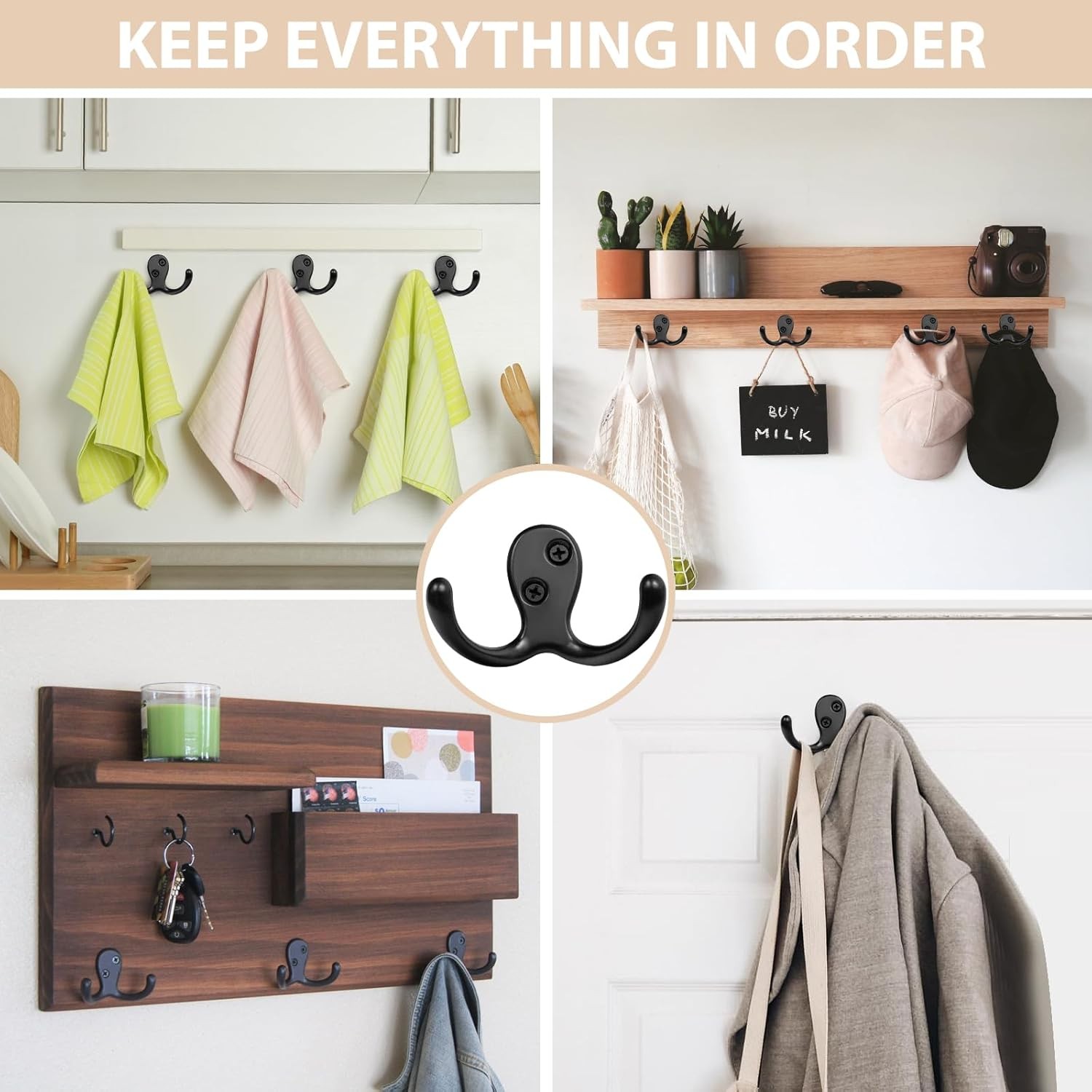 14 Pack Coat Hooks, Heavy Duty Double Prong Coat Hooks Wall Mounted with 28
