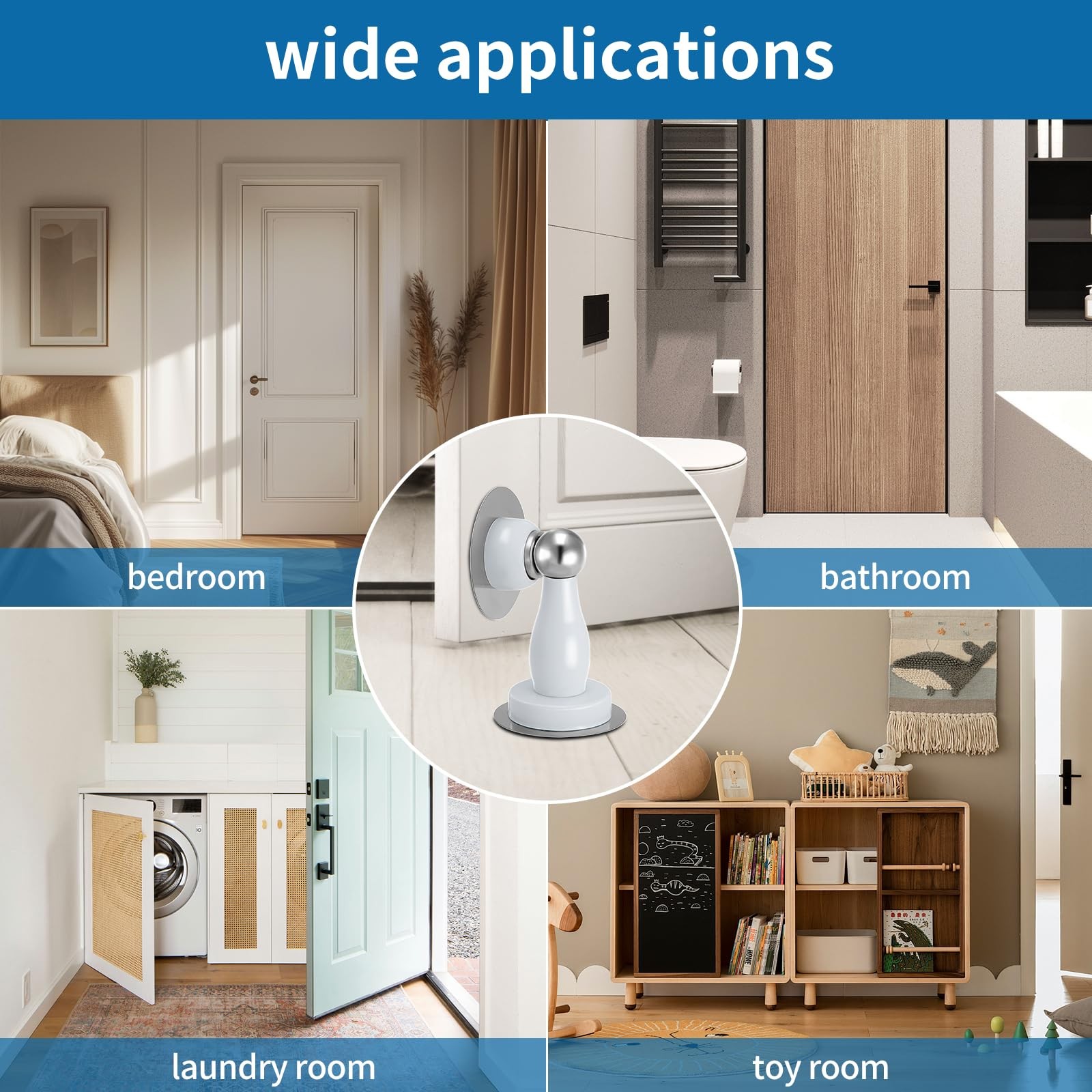 Magnetic Door Stop Stainless Steel Wall Floor Mount Door Holder White 1 Pack