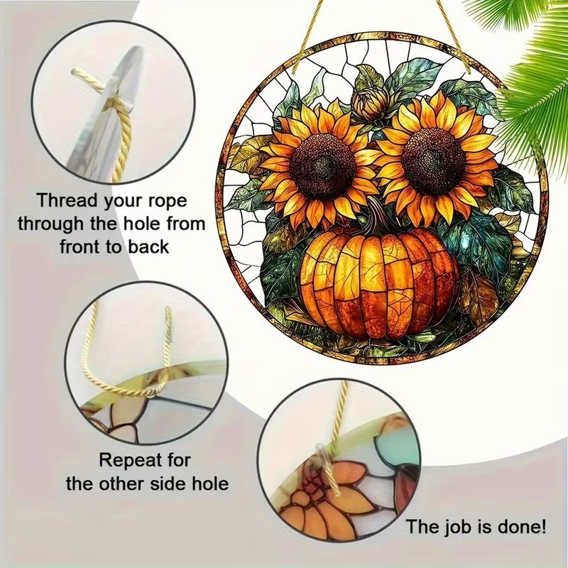 SET OF 2 -2D Flat Acrylic Sunflowers Sun catchers 8″Round Window Decor