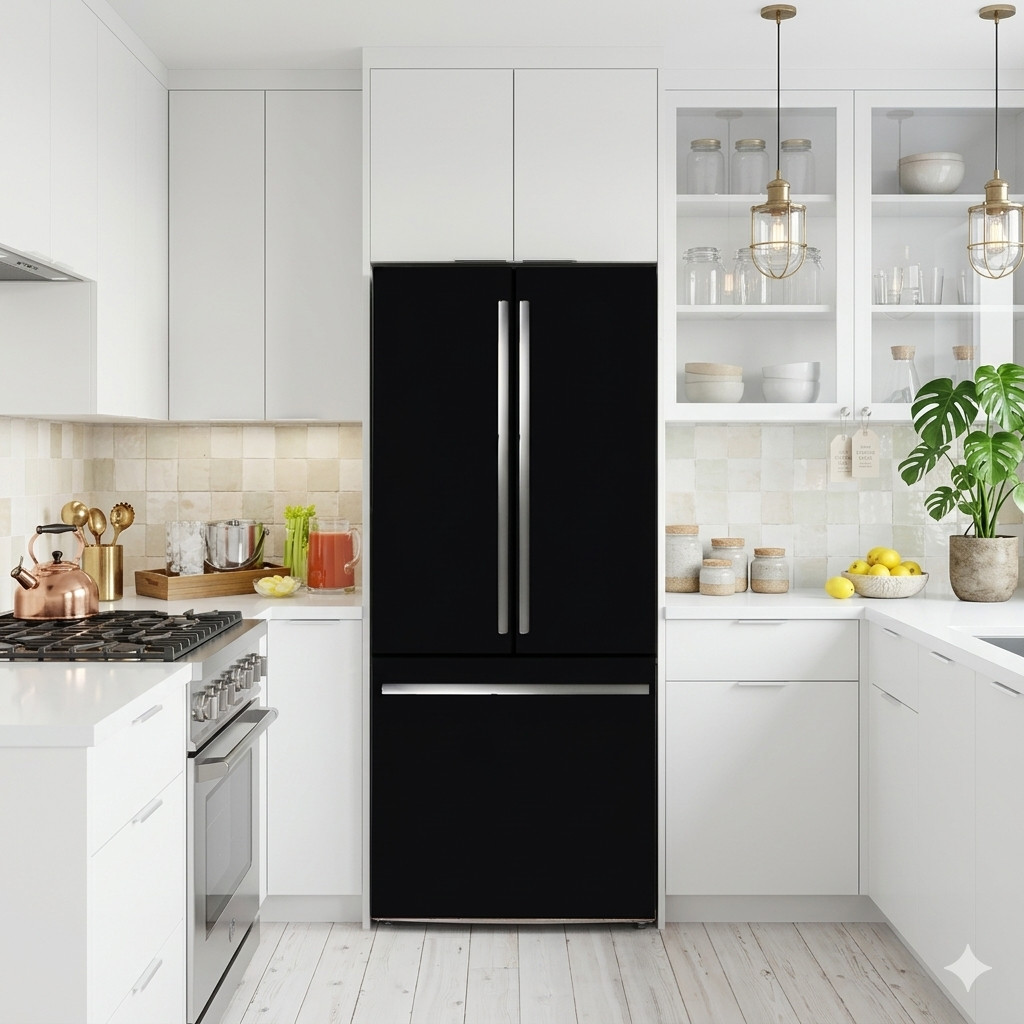 Black Solid Color Fridge Cover Waterproof Adhesive Vinyl