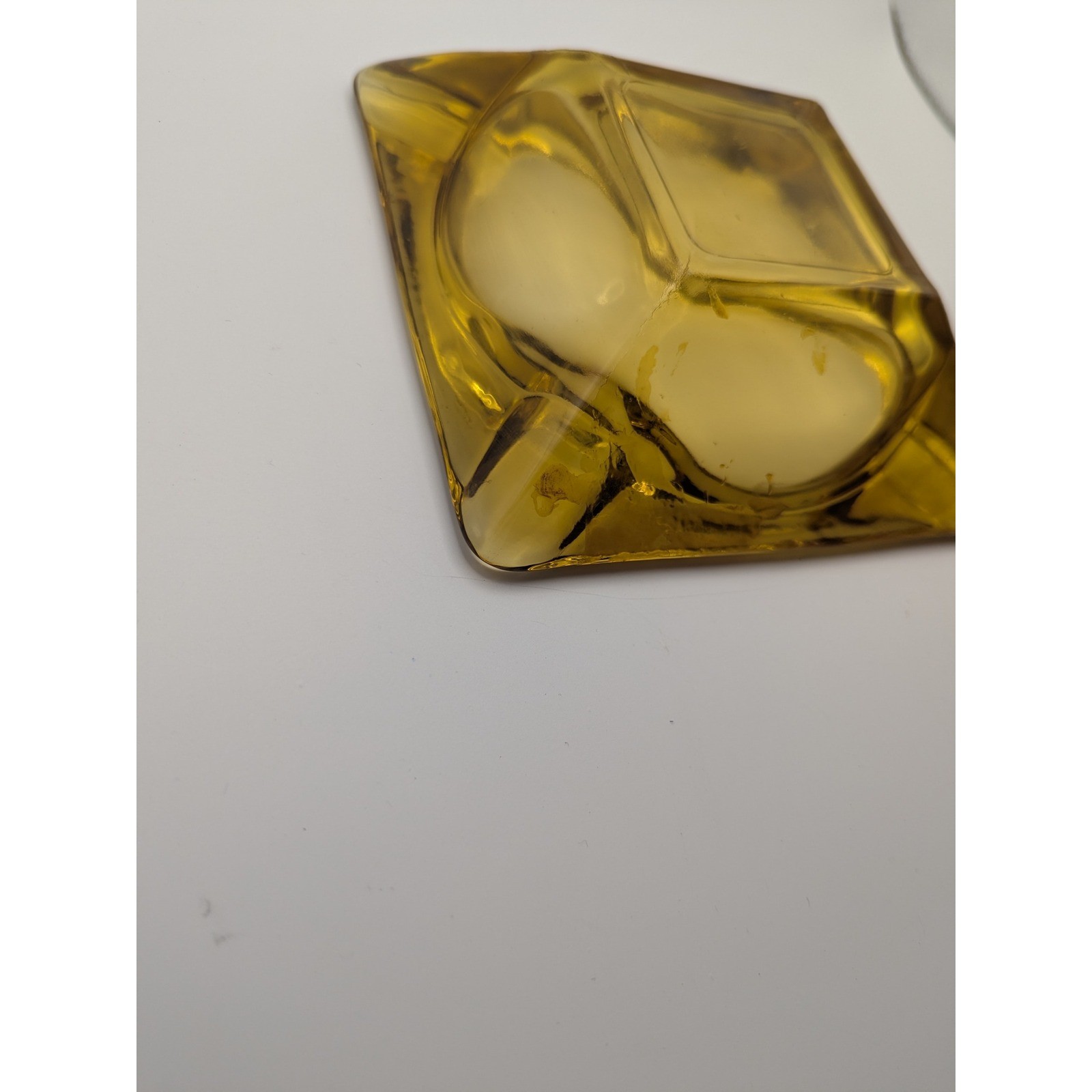 Amber Honey Colored Glass Ashtray Square Vintage Retro Vanity Decor 6 inches