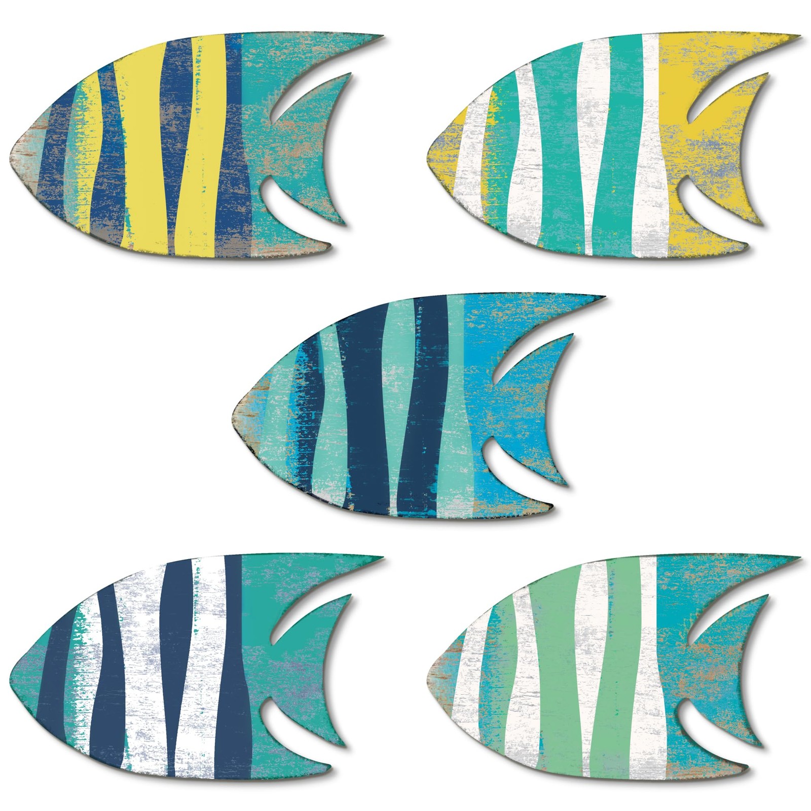 5 Pieces Wood Fish Nautical Beach Wall Art – Hand Carved Wooden of Fish Hangi…