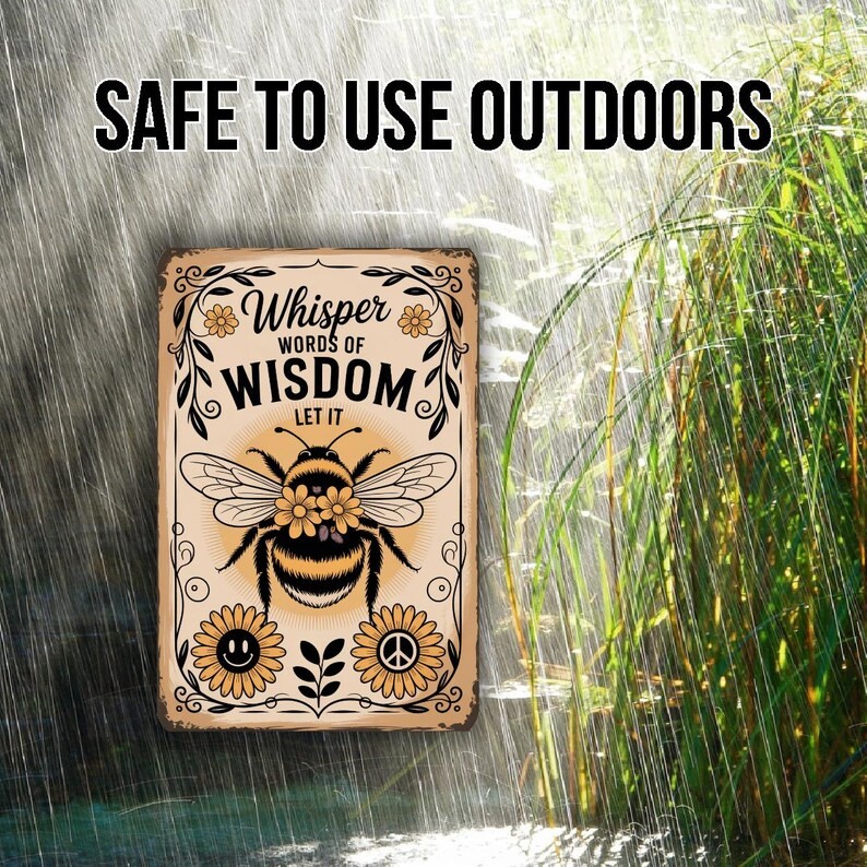 Whisper Words Of Wisdom Tin Metal Signs– Vintage Bumblebee Wall Art With Sunflow