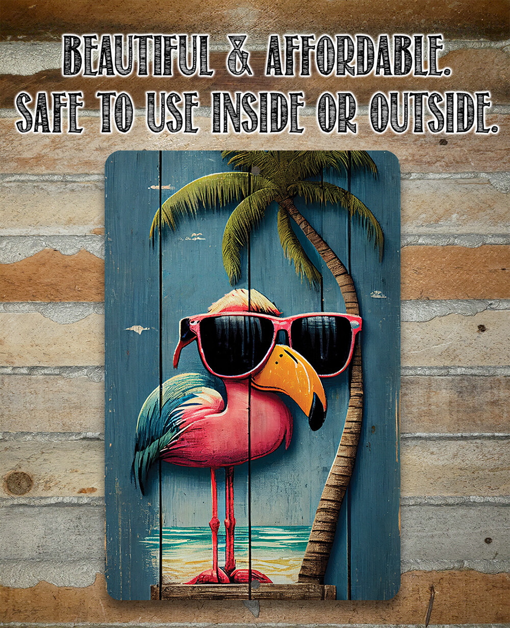 Metal Sign – Life’s a Beach Flamingo – Summer House Indoor or Outdoor Decor