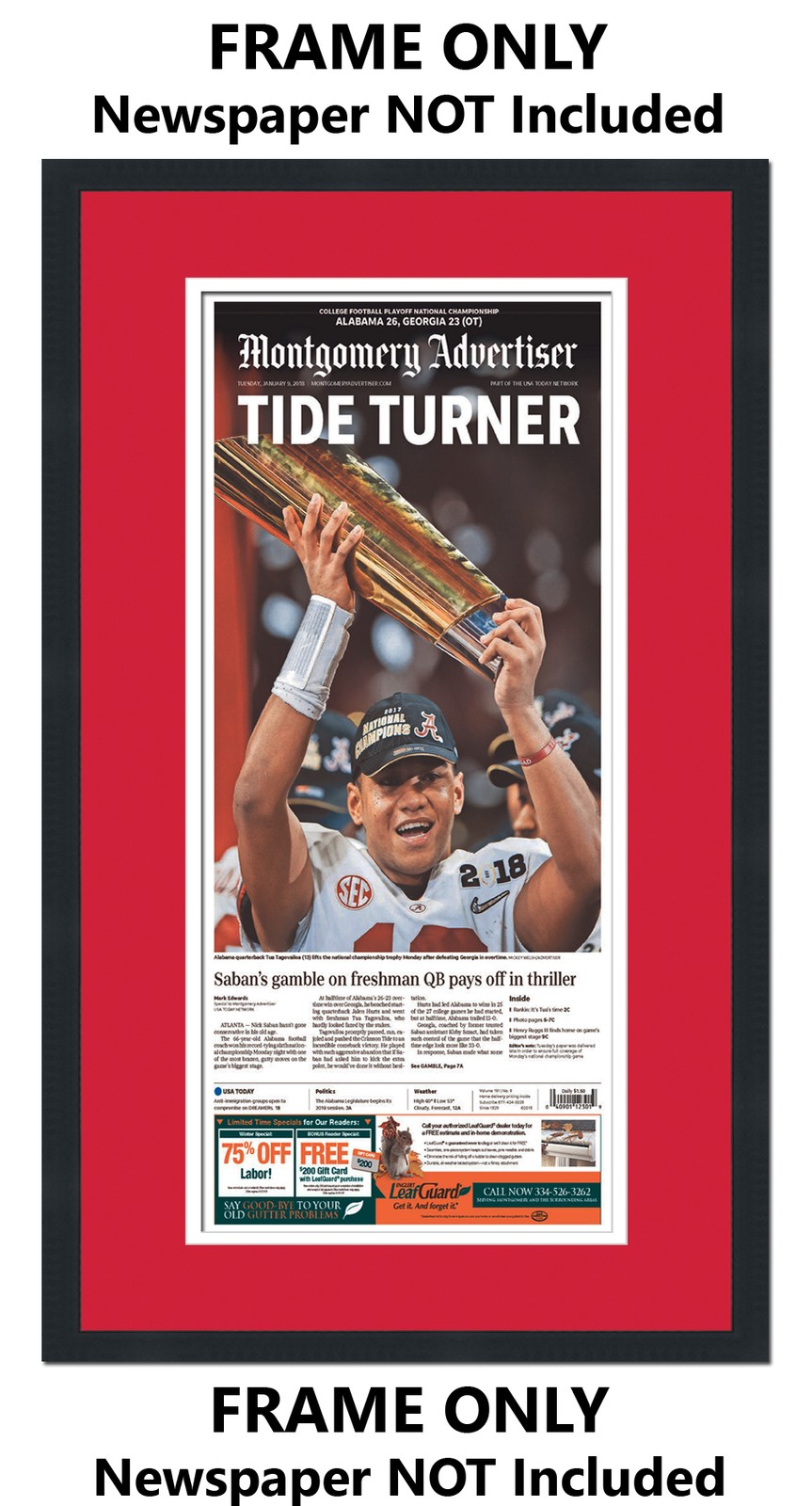 11×22 Newspaper Frame With Red and White Double Mat