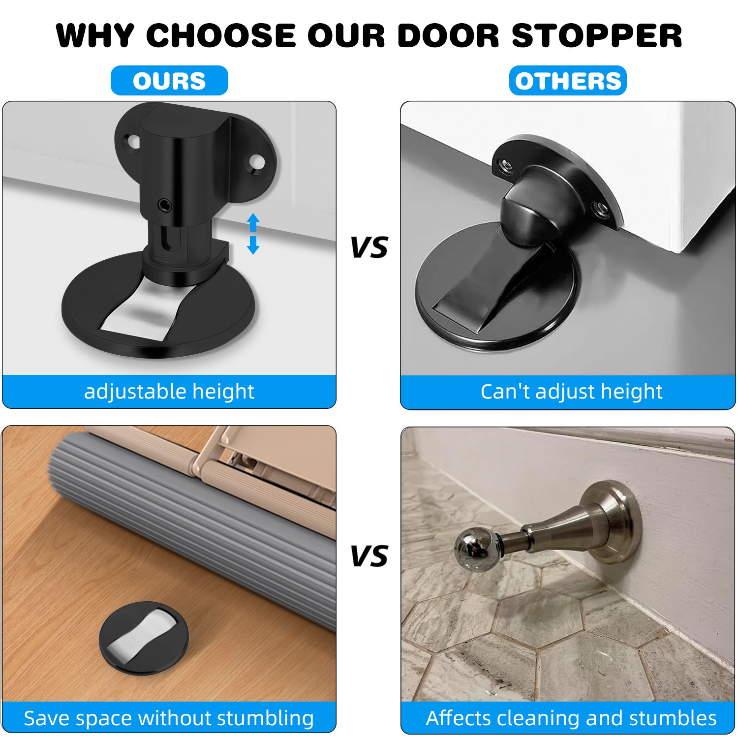 Stainless Steel Magnetic Door Stop,1 Pack Heavy Duty Door Stopper, Mount Magnets
