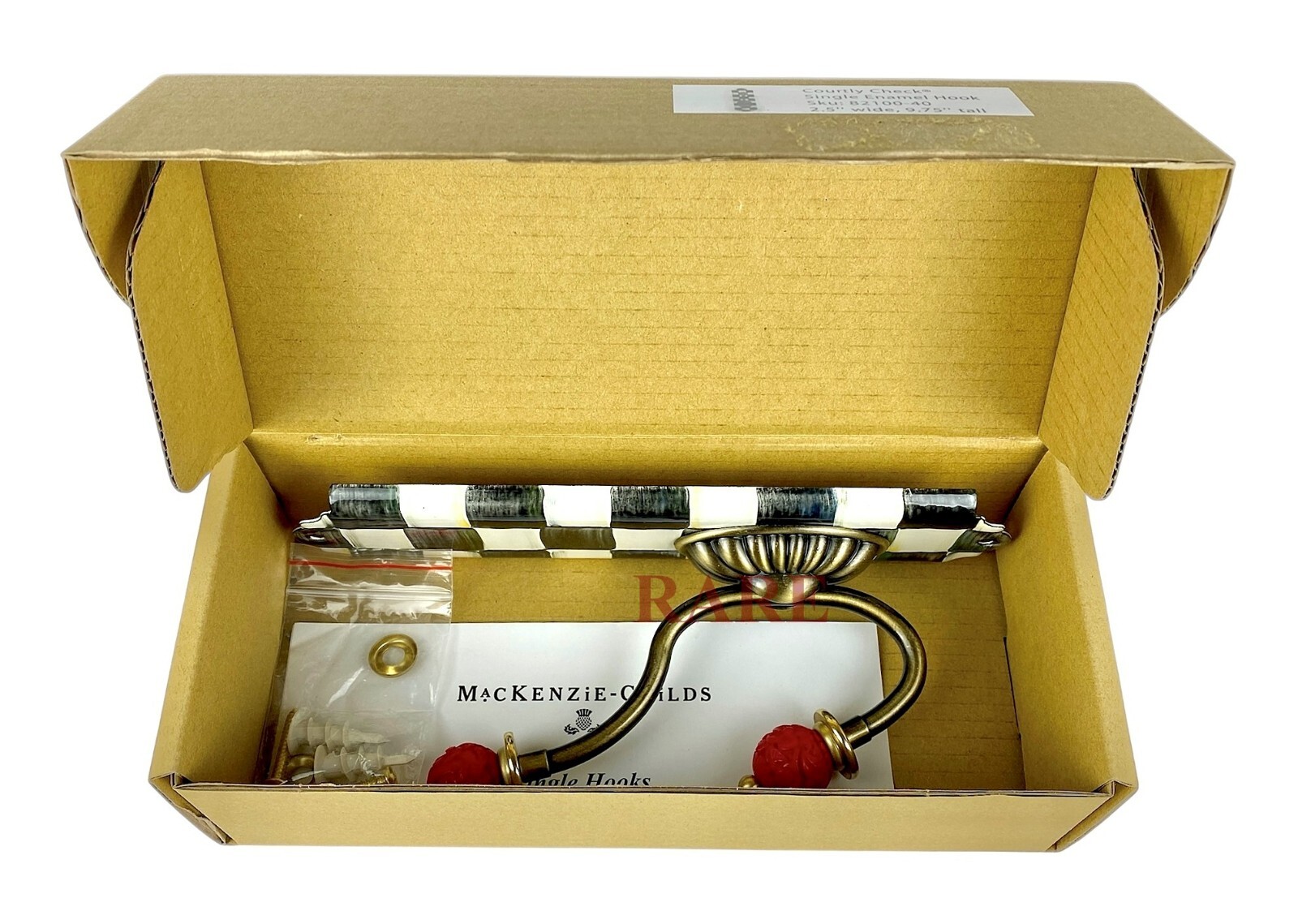 MacKenzie-Childs Courtly Check Enameled Single Wall Hook New Original Box
