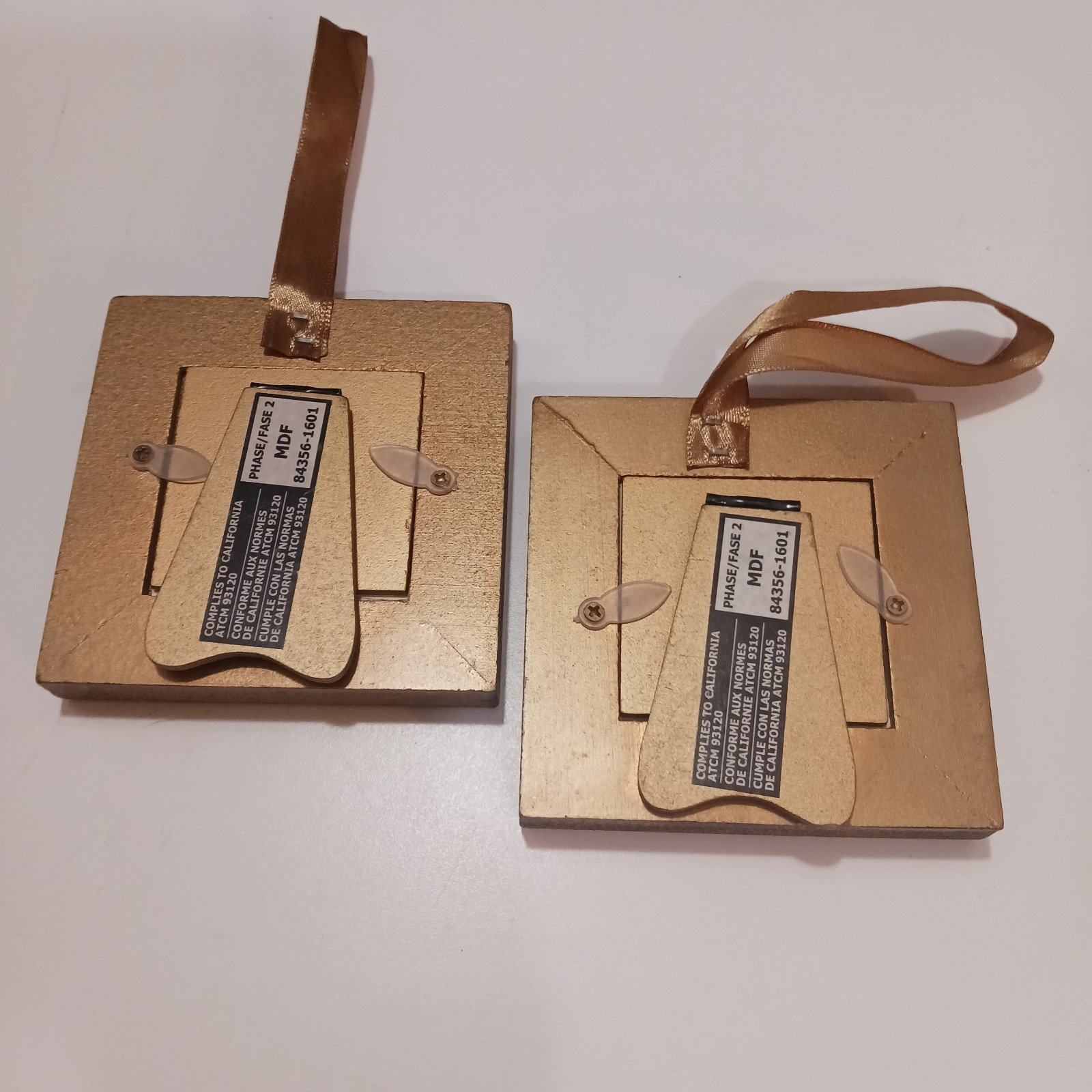 Set of 2 Distressed Gold/Brown Wood Square Photo Frames 1.5×1.5 Easel Ribbon